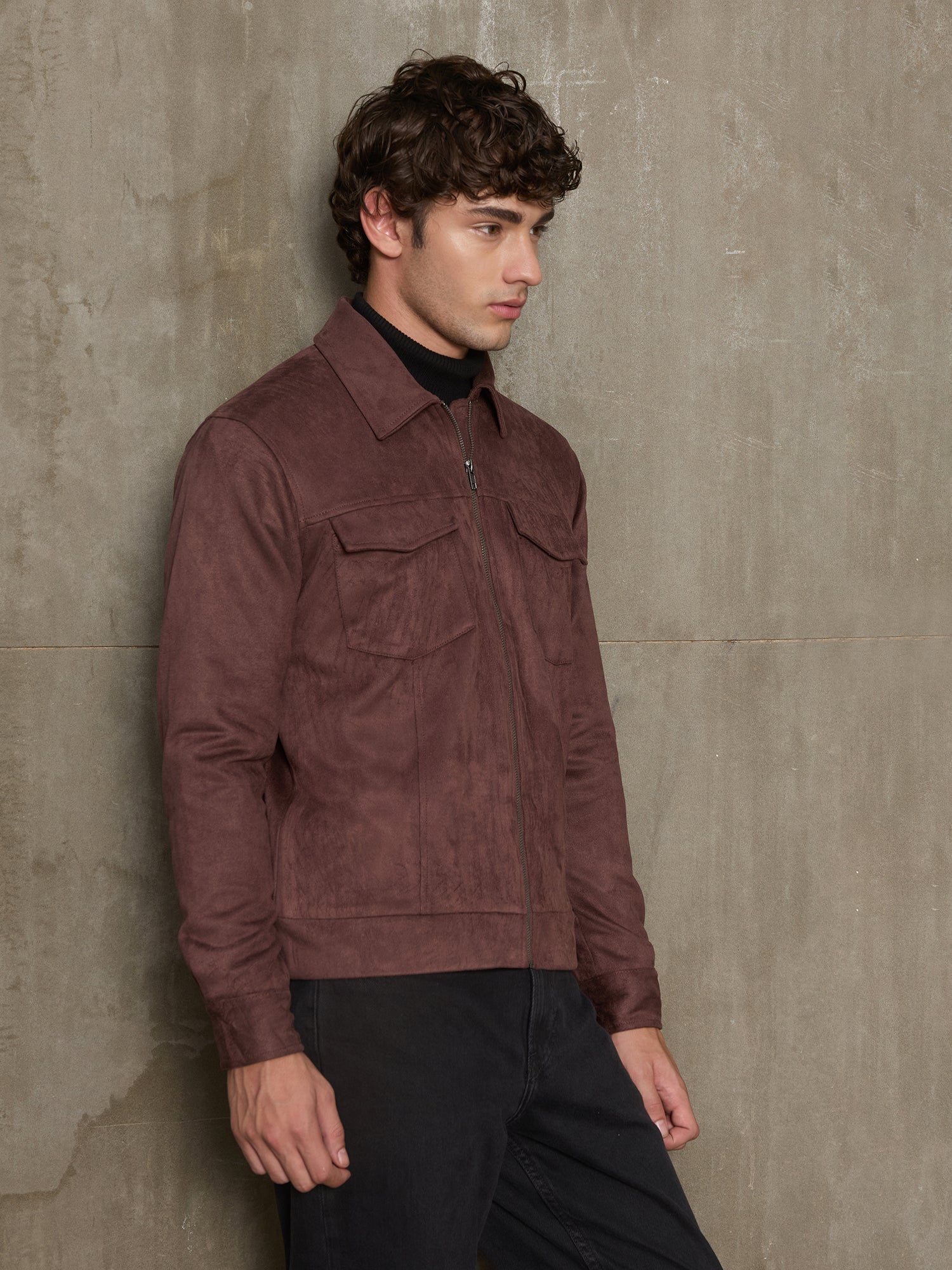 Men Burgundy Solid Full Sleeve Casual Jacket