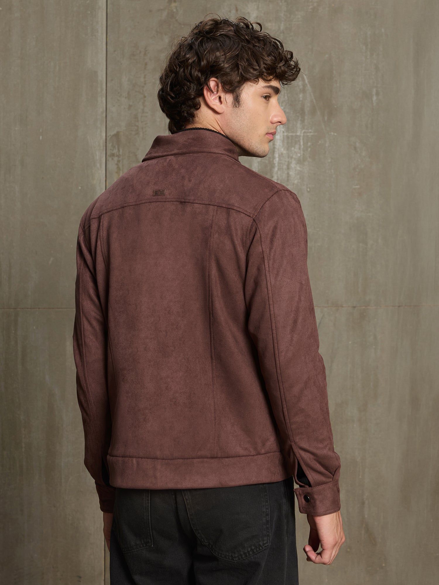 Men Burgundy Solid Full Sleeve Casual Jacket