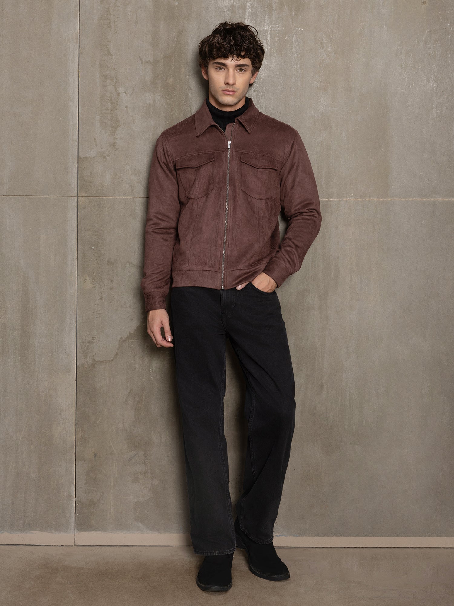 Men Burgundy Solid Full Sleeve Casual Jacket