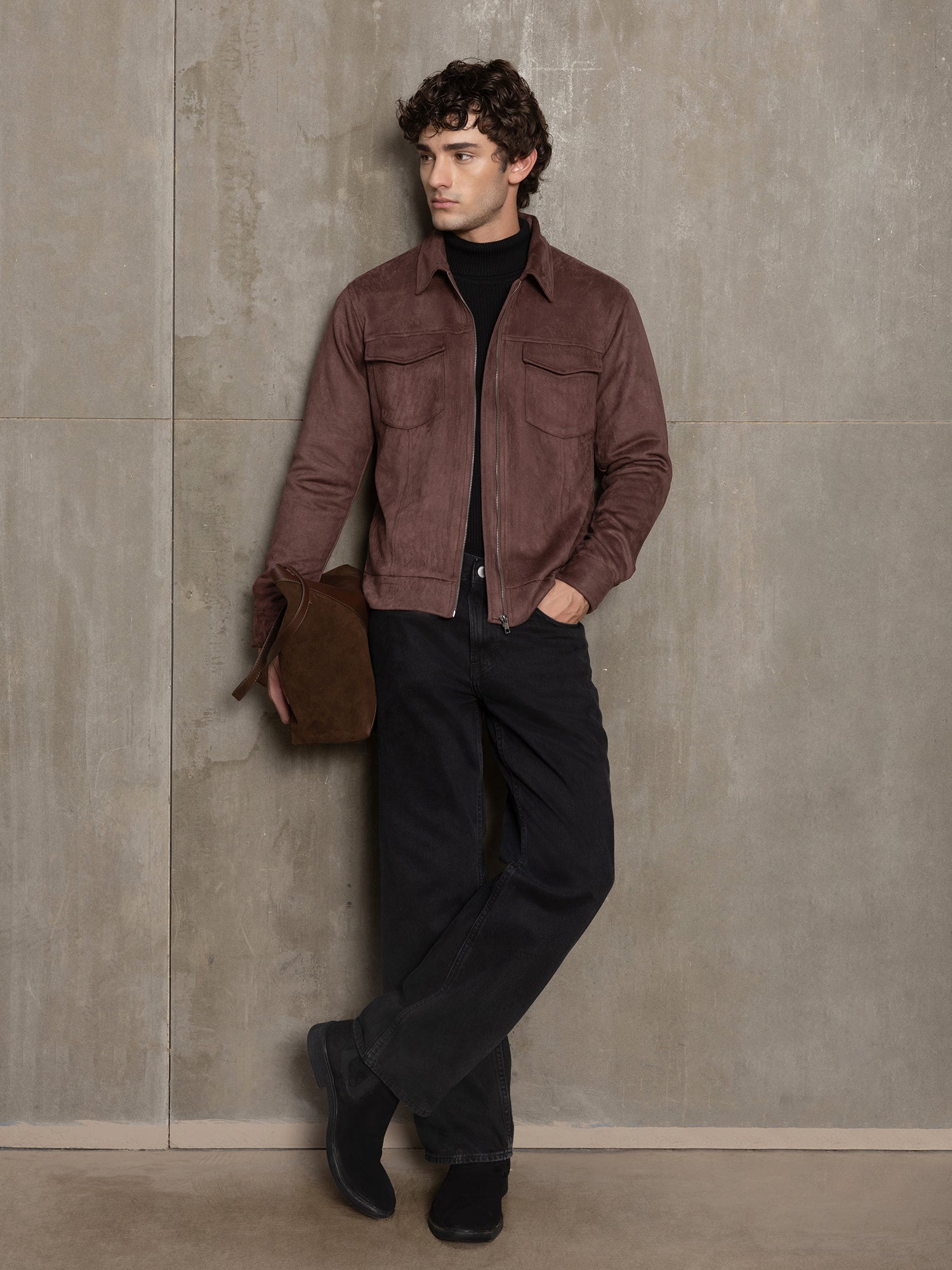 Men Burgundy Solid Full Sleeve Casual Jacket