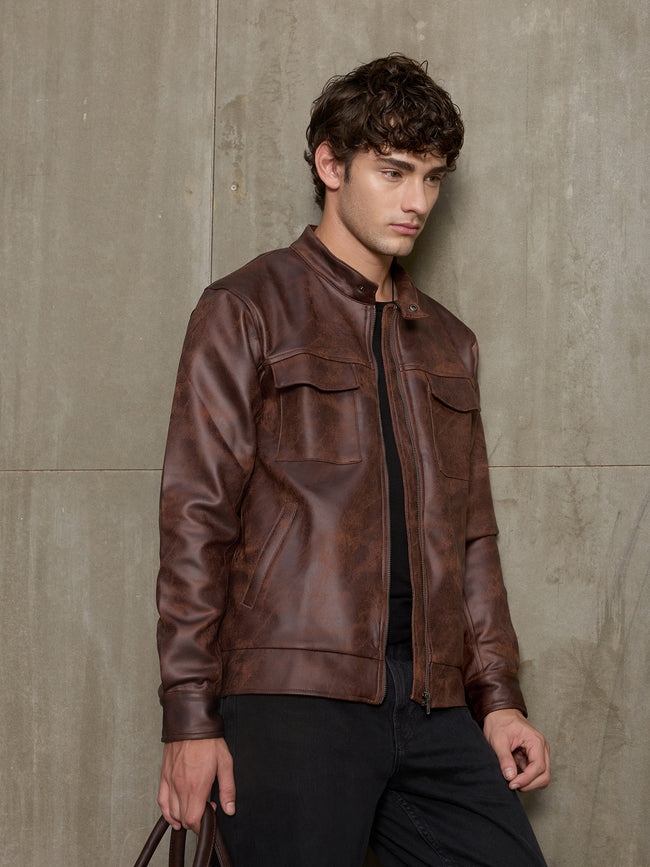 Men Dark Brown Solid Smart Casual Jacket