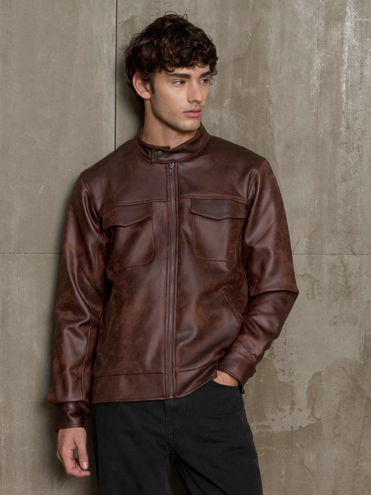 Men Dark Brown Solid Smart Casual Jacket