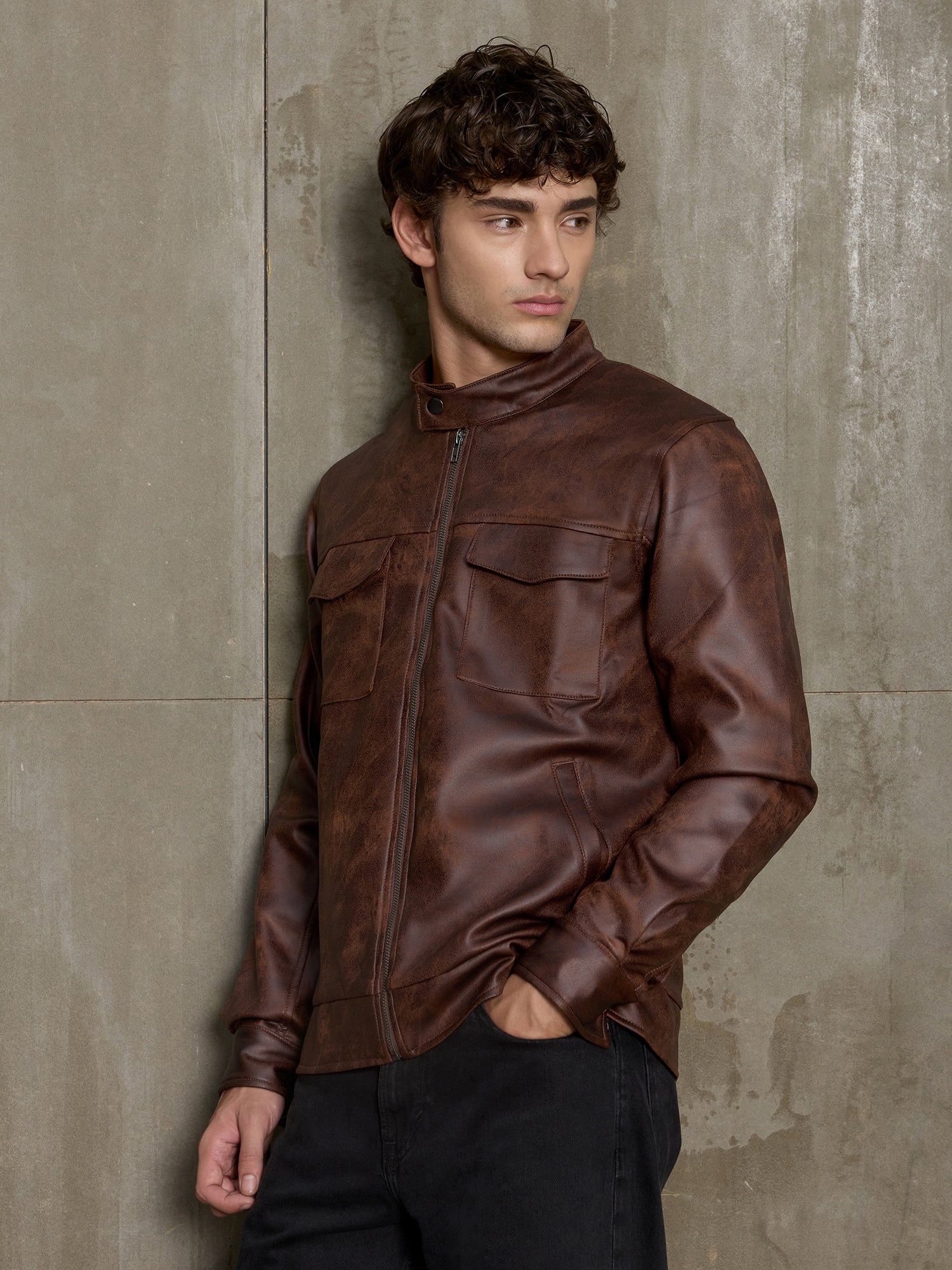 Men Dark Brown Solid Smart Casual Jacket
