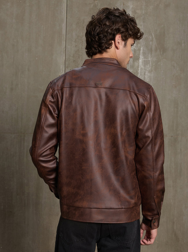Men Dark Brown Solid Smart Casual Jacket
