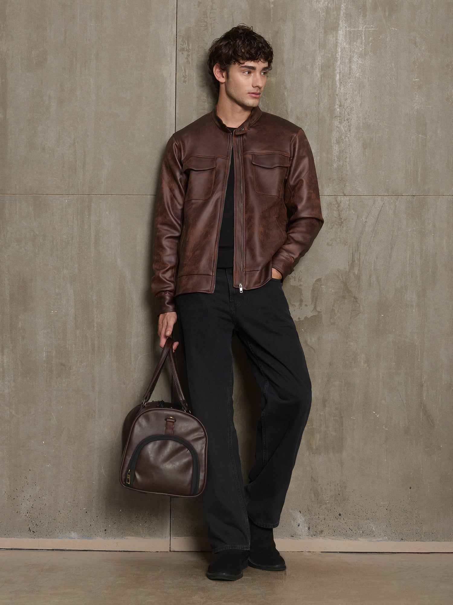 Men Dark Brown Solid Smart Casual Jacket