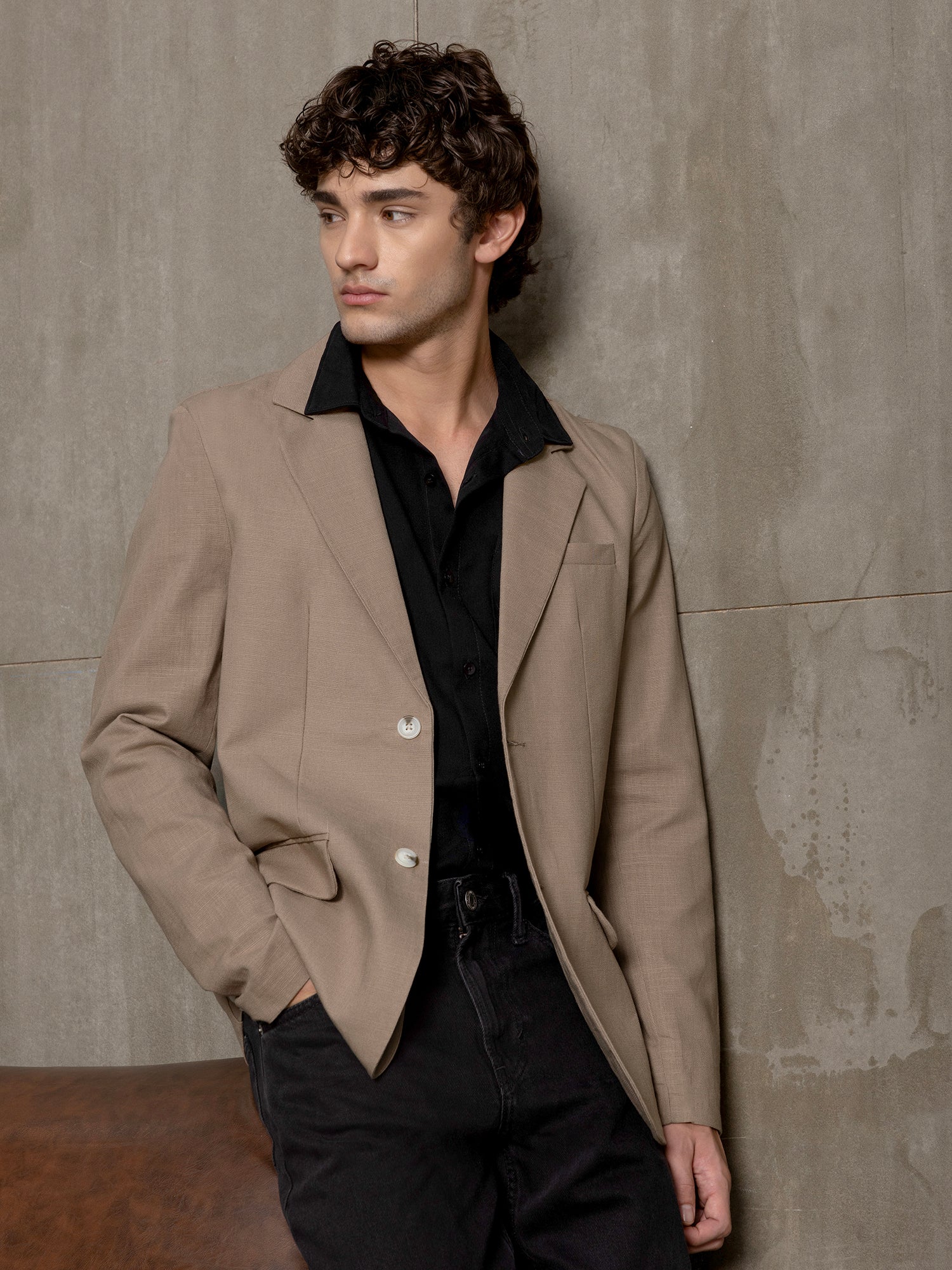 Men Beige Solid Classic Fit Formal Blazer