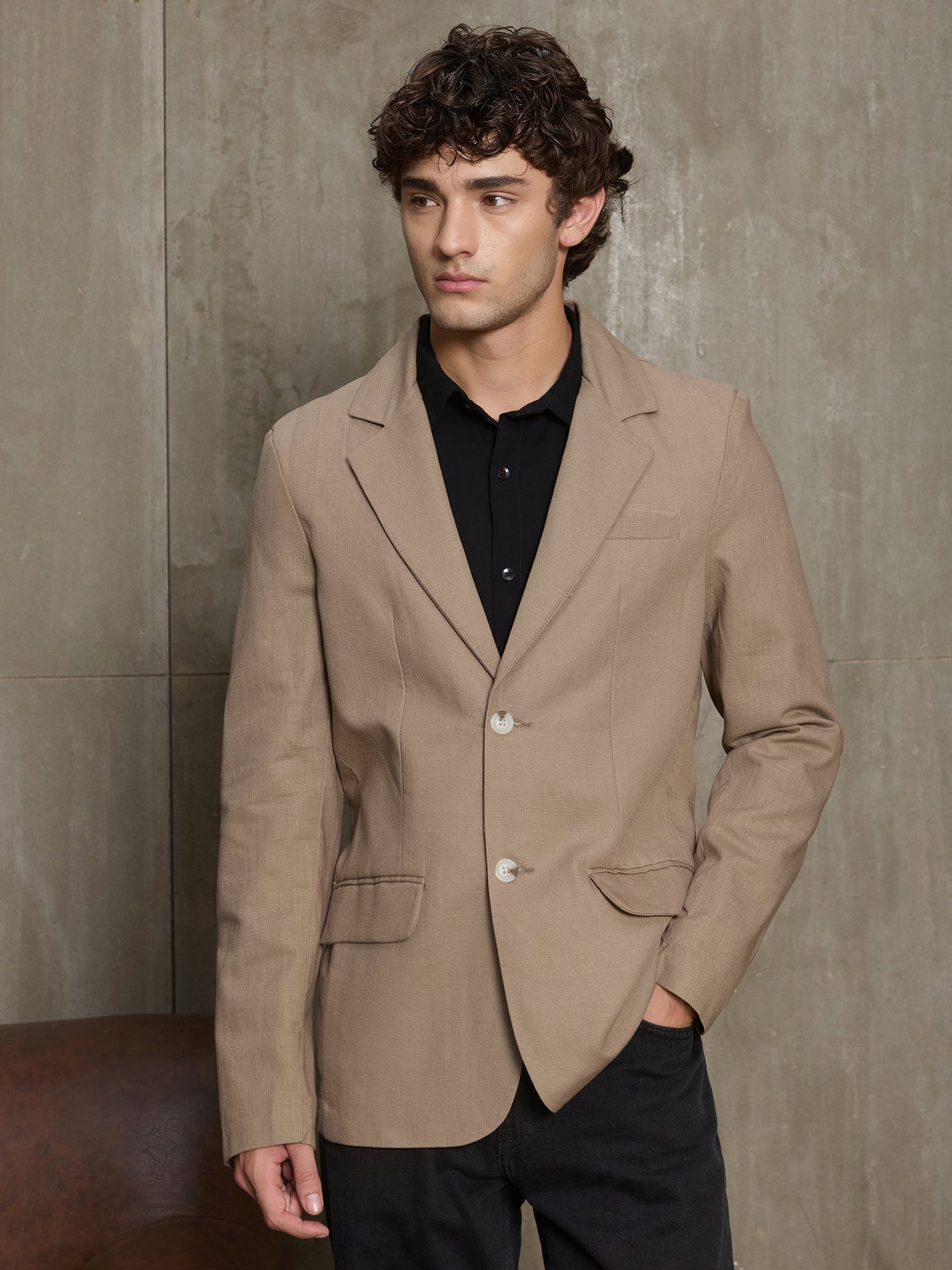 Men Beige Solid Classic Fit Formal Blazer