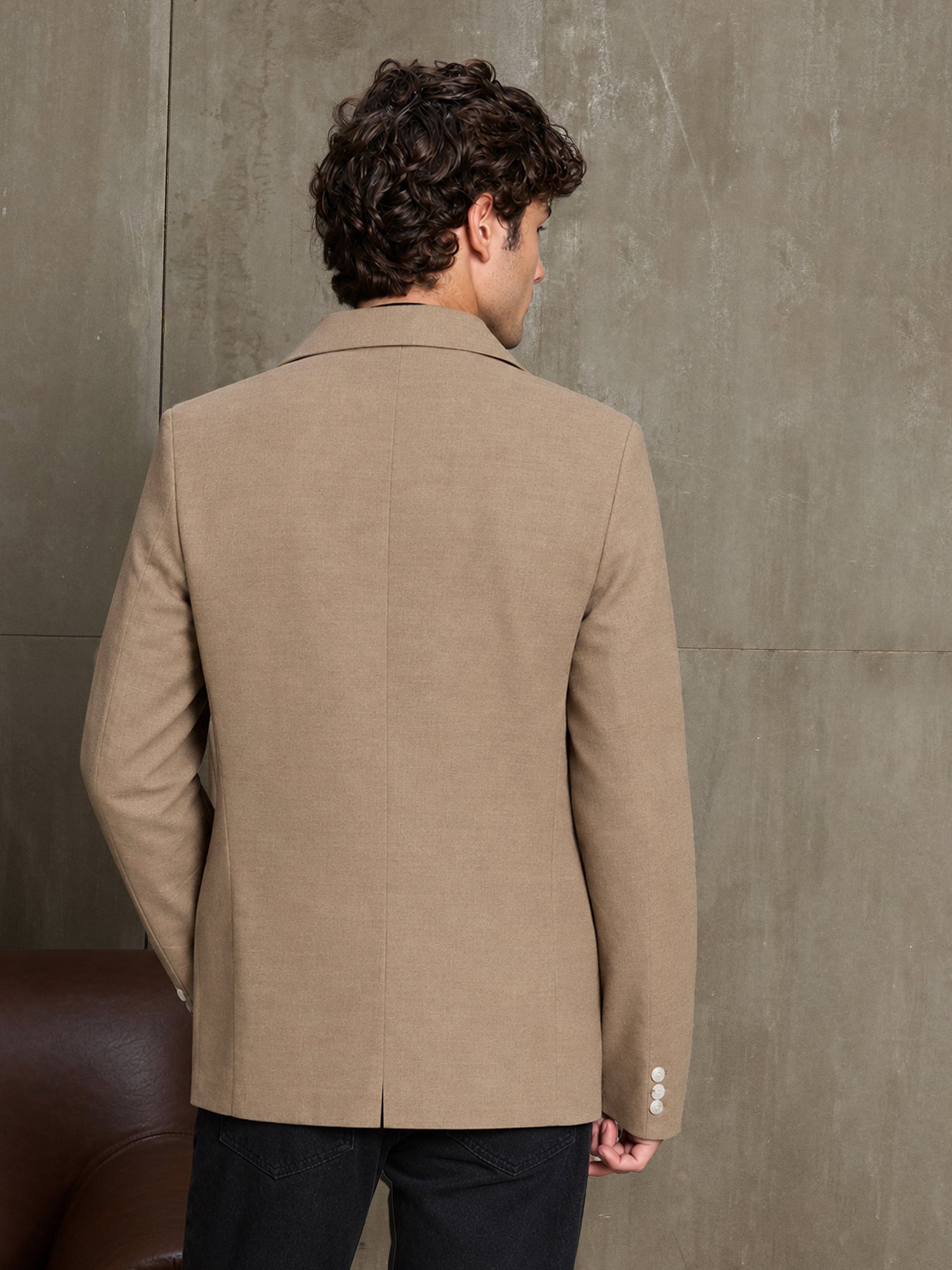 Men Beige Solid Classic Fit Formal Blazer