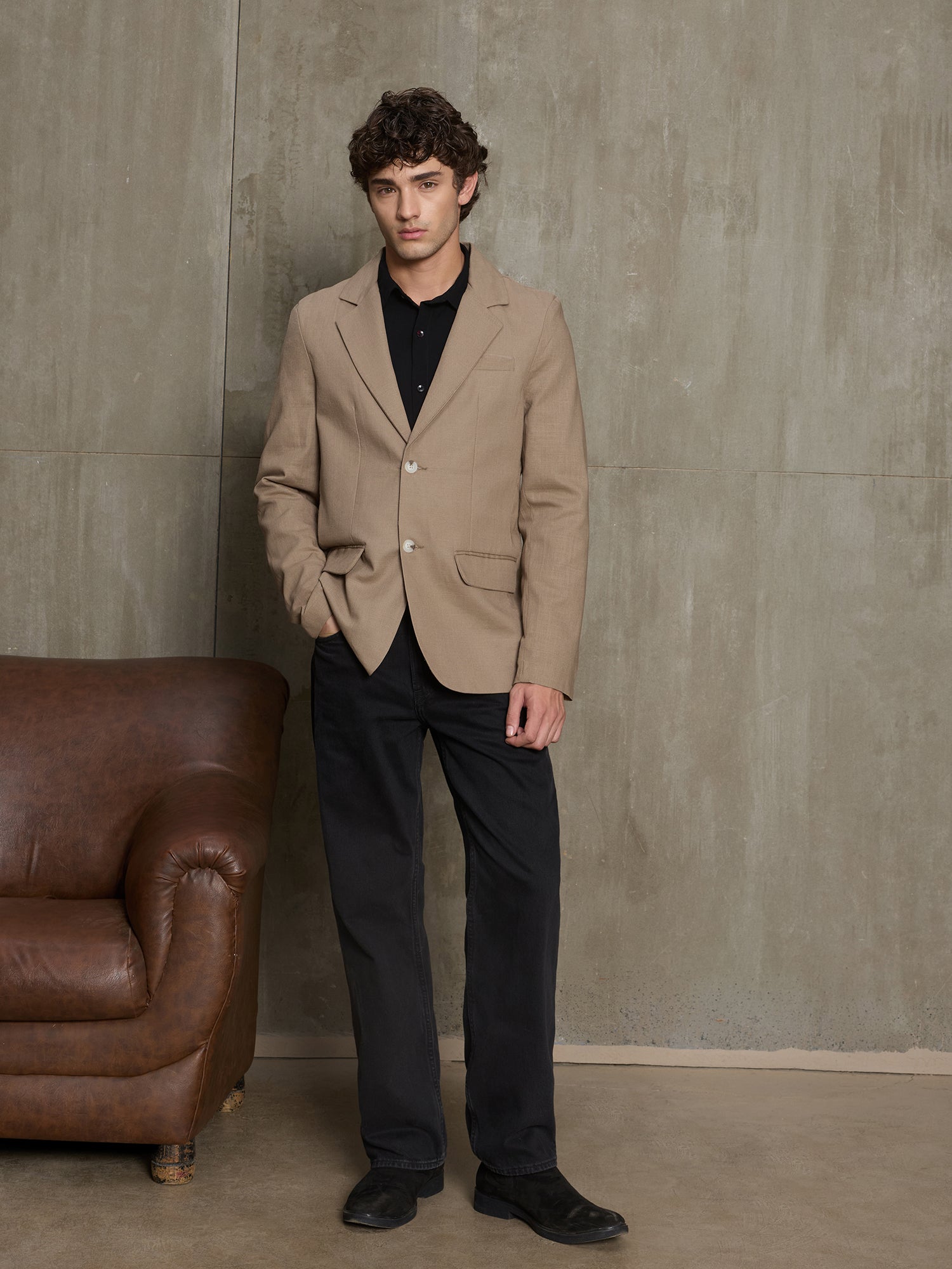 Men Beige Solid Classic Fit Formal Blazer