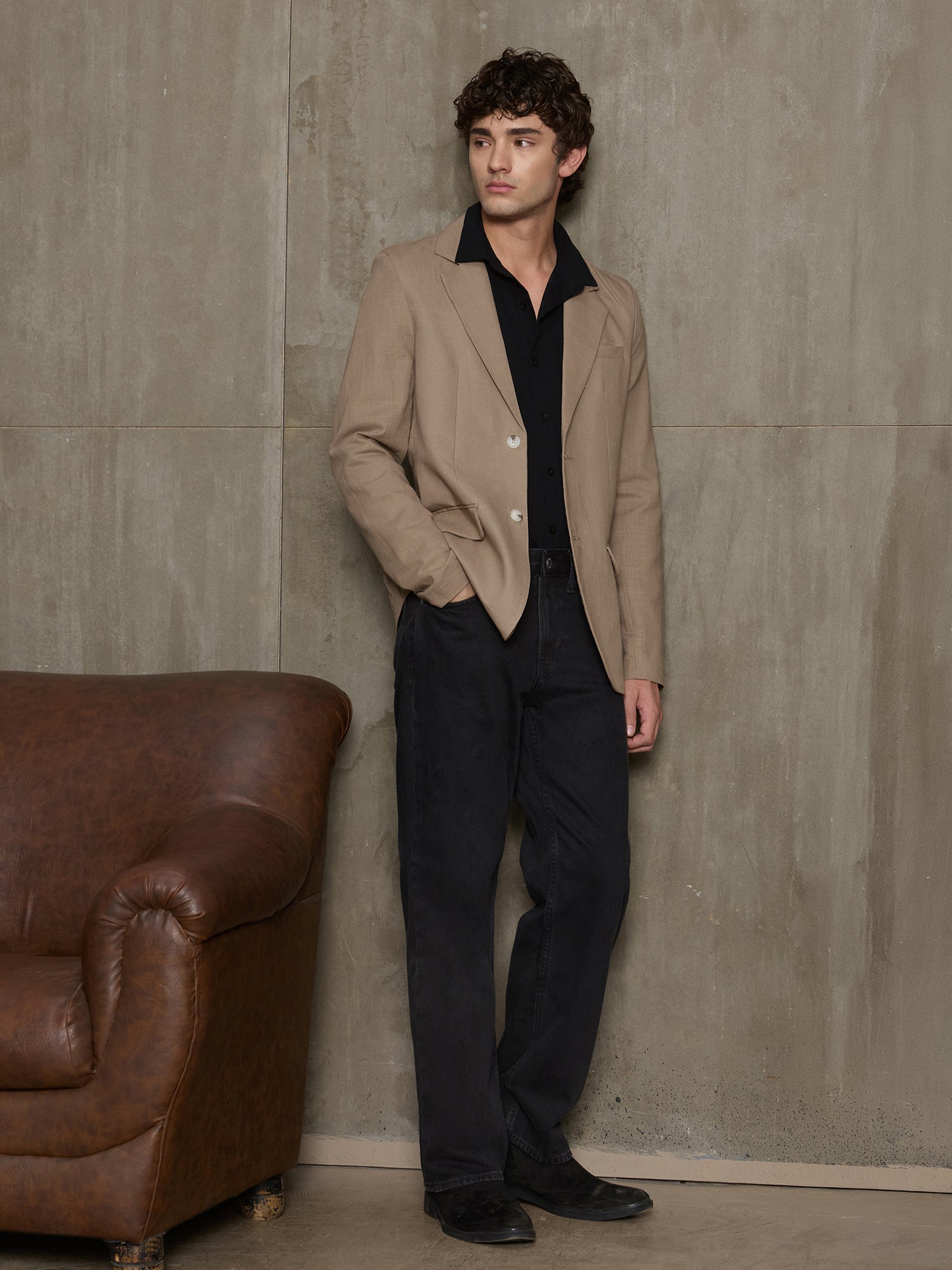 Men Beige Solid Classic Fit Formal Blazer