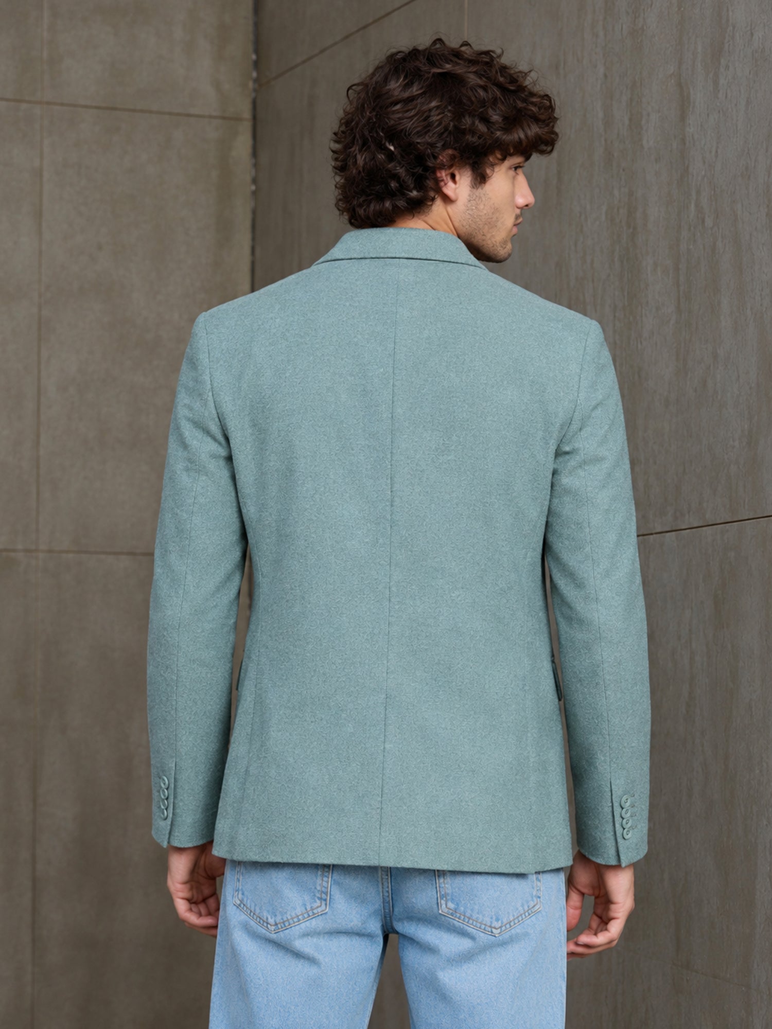 Men Sage Green Solid Regular Fit Casual Blazer