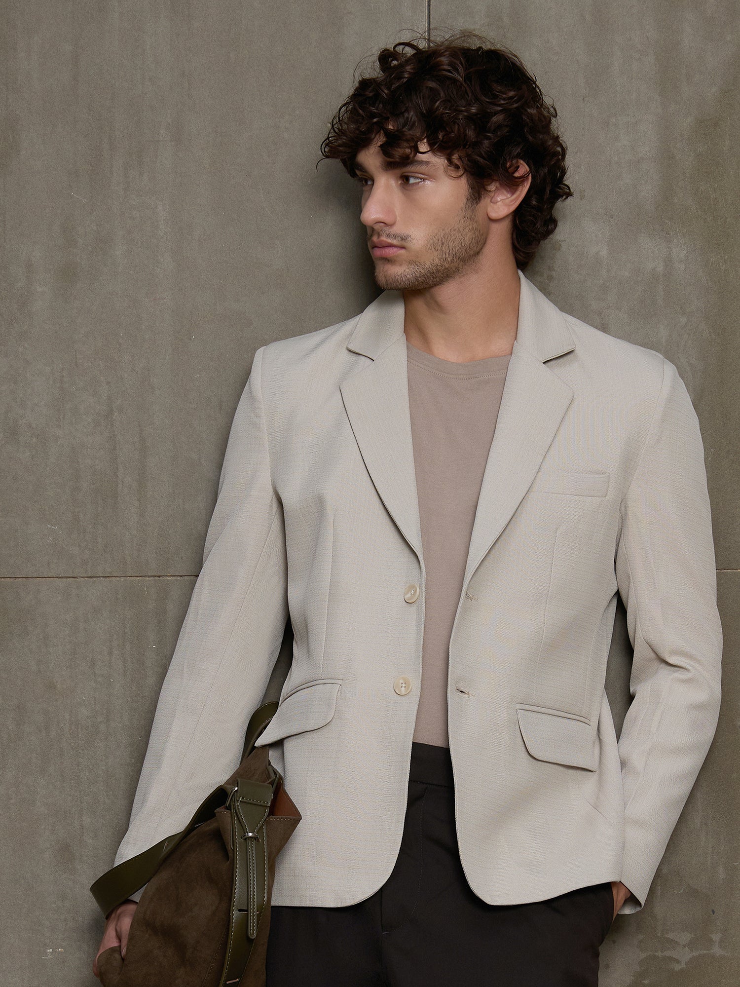 Men Beige Self-Design Regular Fit Formal Blazer