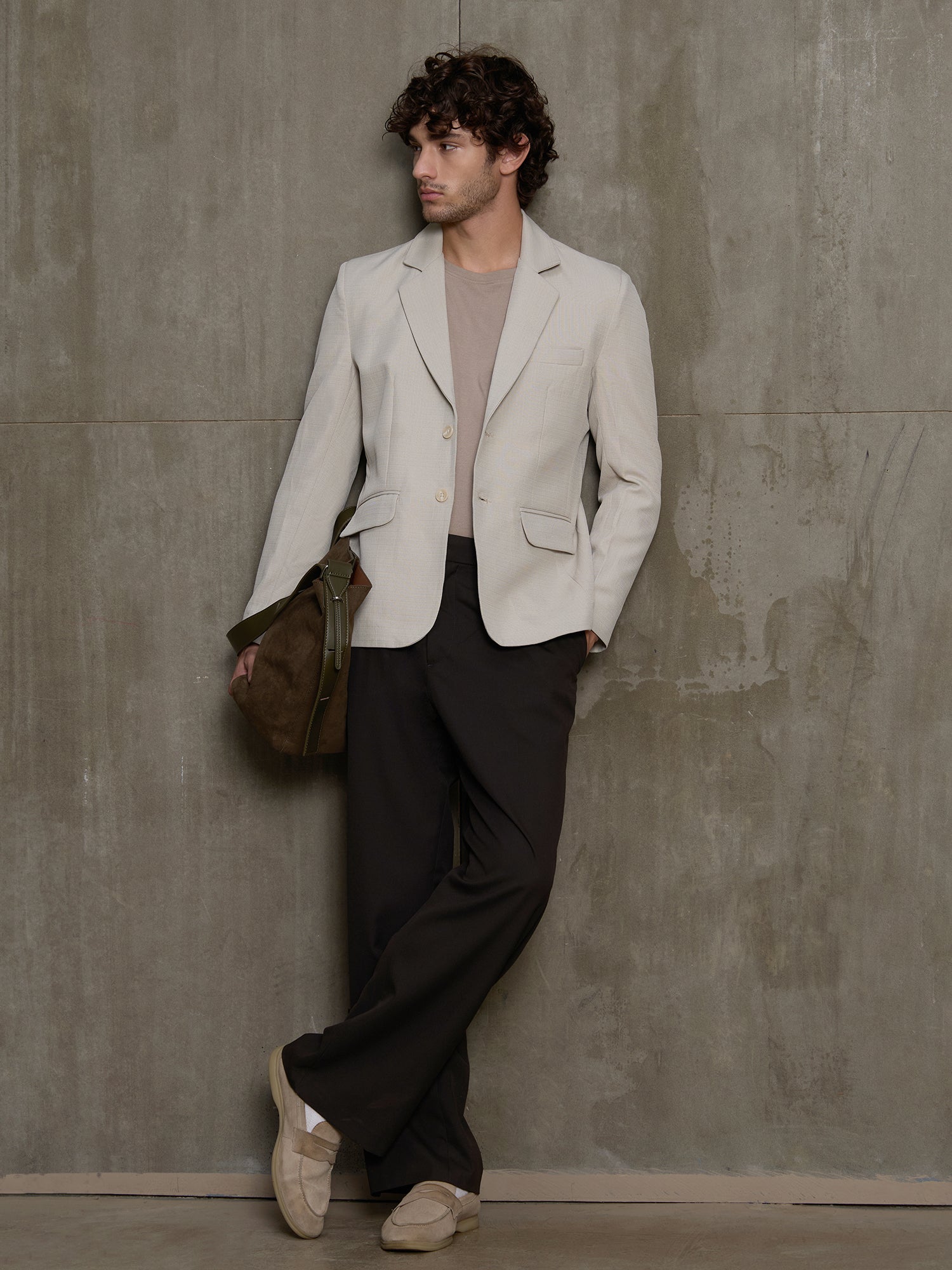 Men Beige Self-Design Regular Fit Formal Blazer