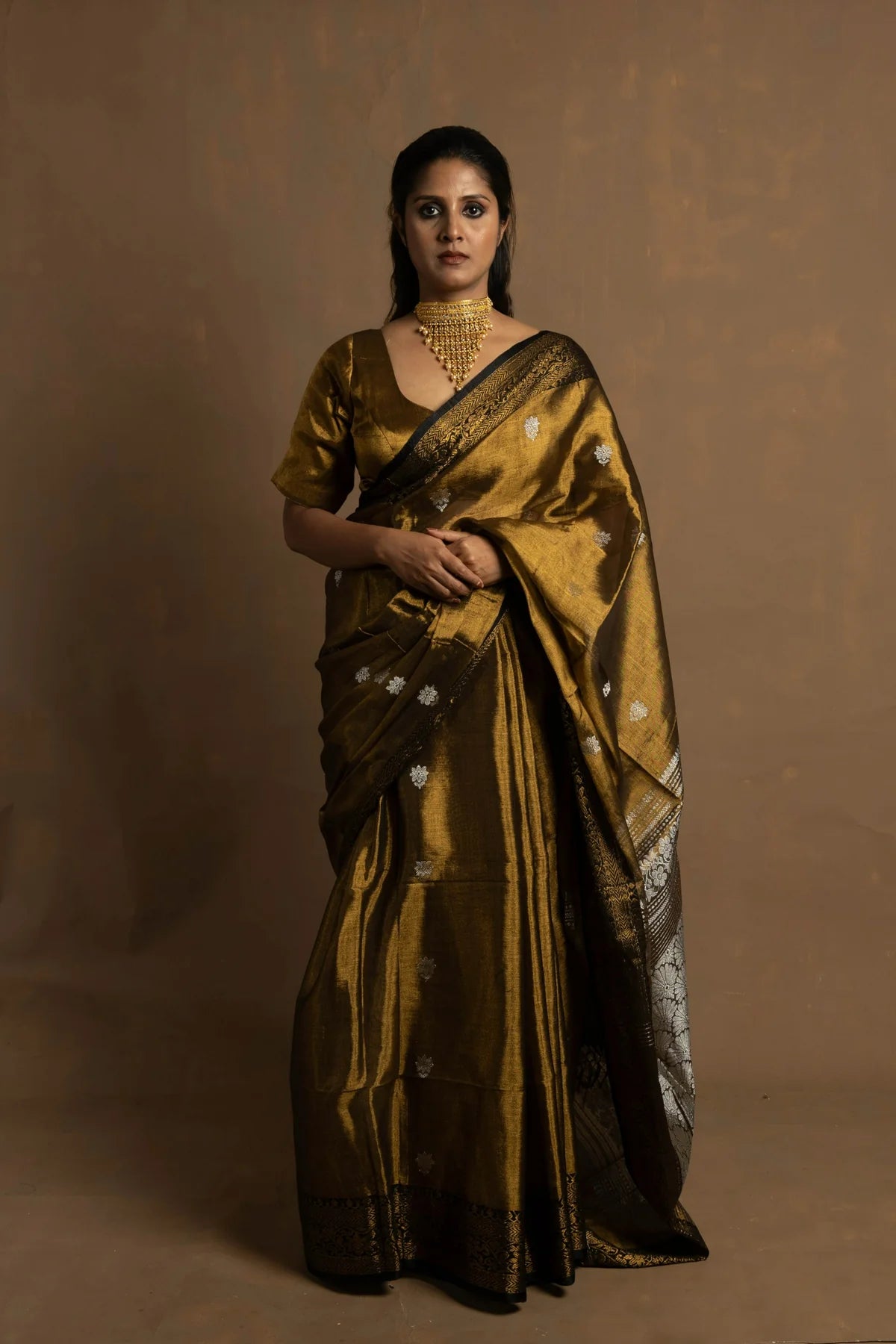 Muharat Handloom Gold Tissue Banarasi Saree
