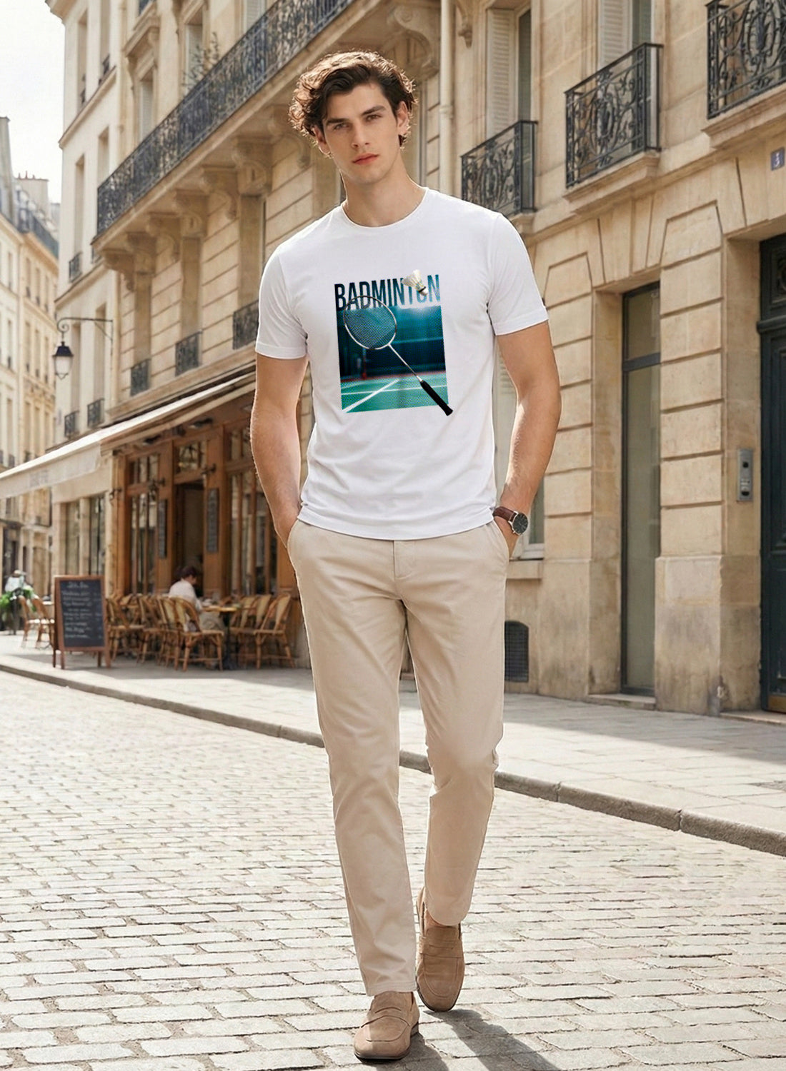 Men Badminton Graphic T-Shirt