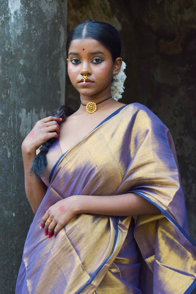 Alpadma Gold Purple Handloom Tissue Saree