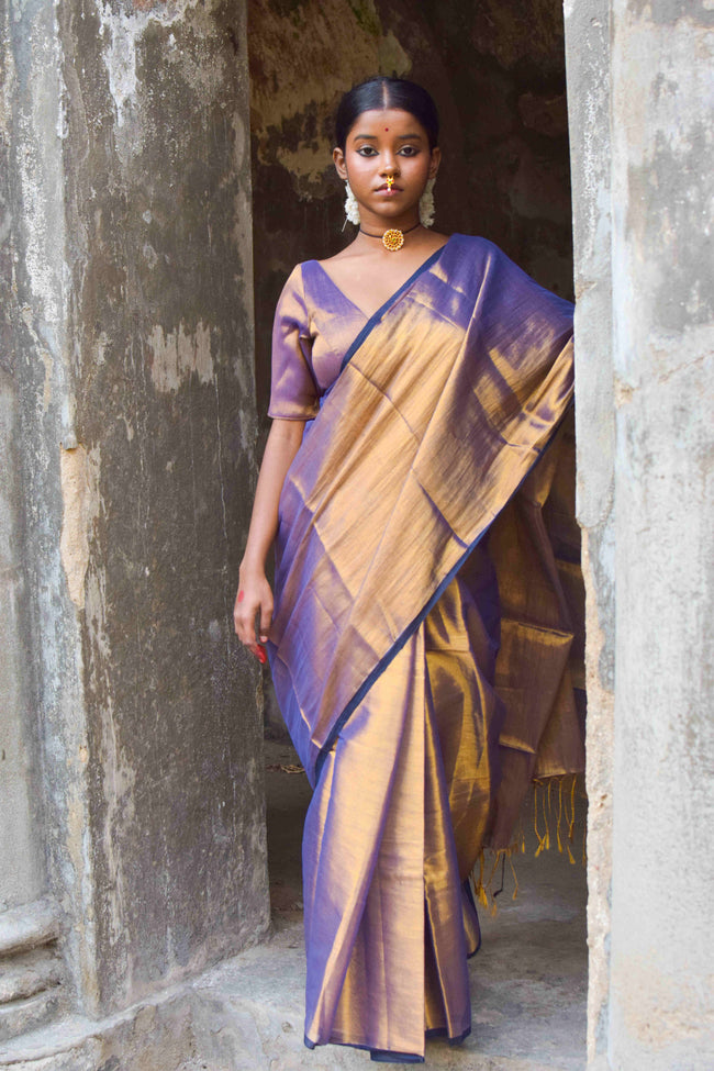 Alpadma Gold Purple Handloom Tissue Saree