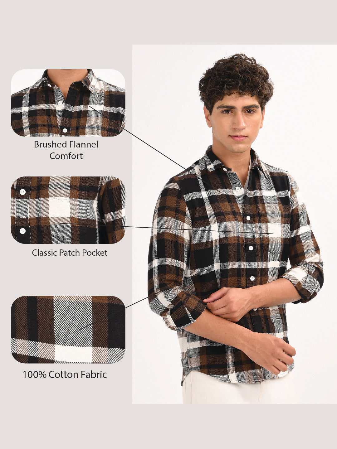 Men Brown Classic Checked Shirt