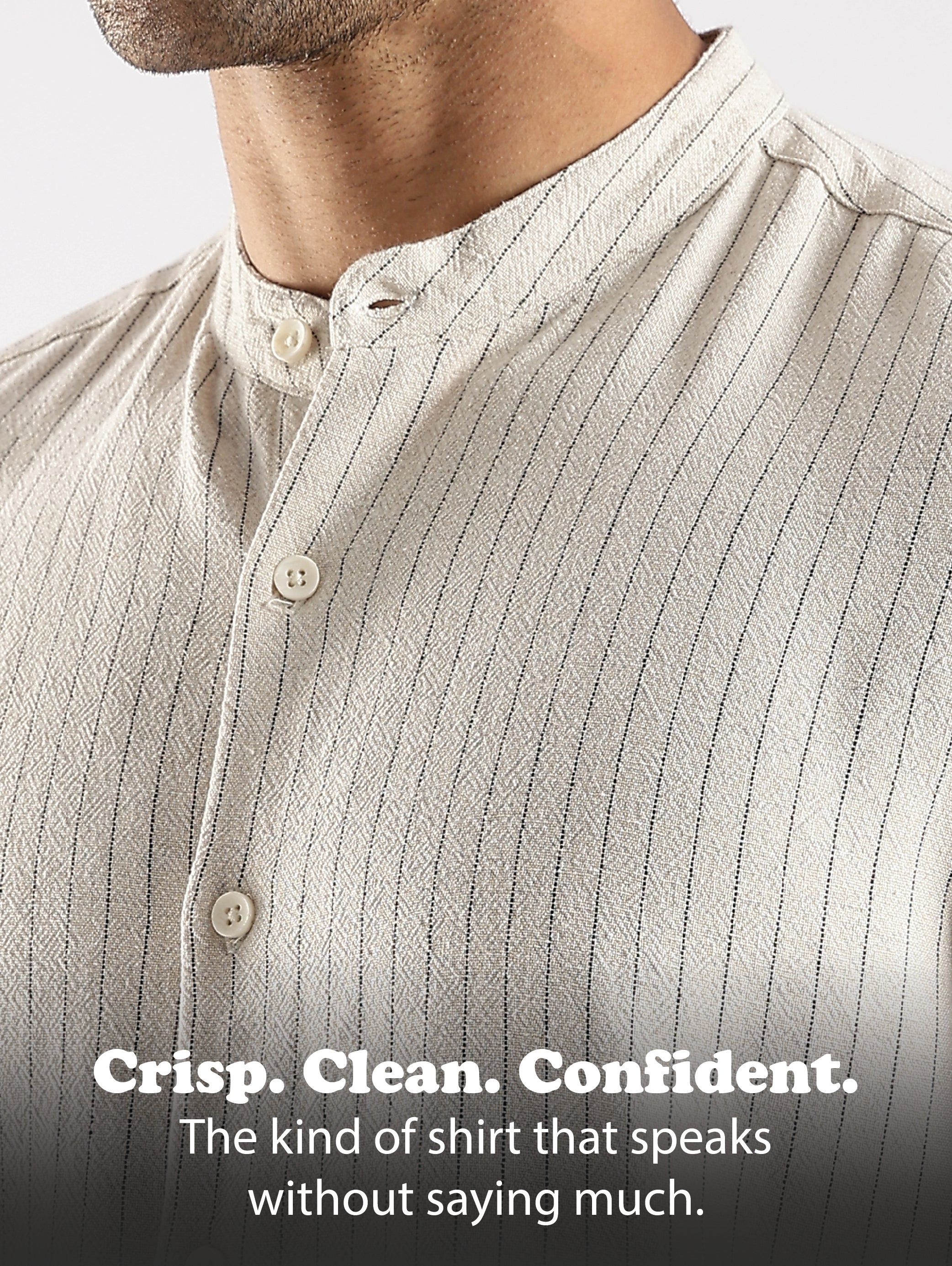 Men Cream Linen Blend Striped Shirt