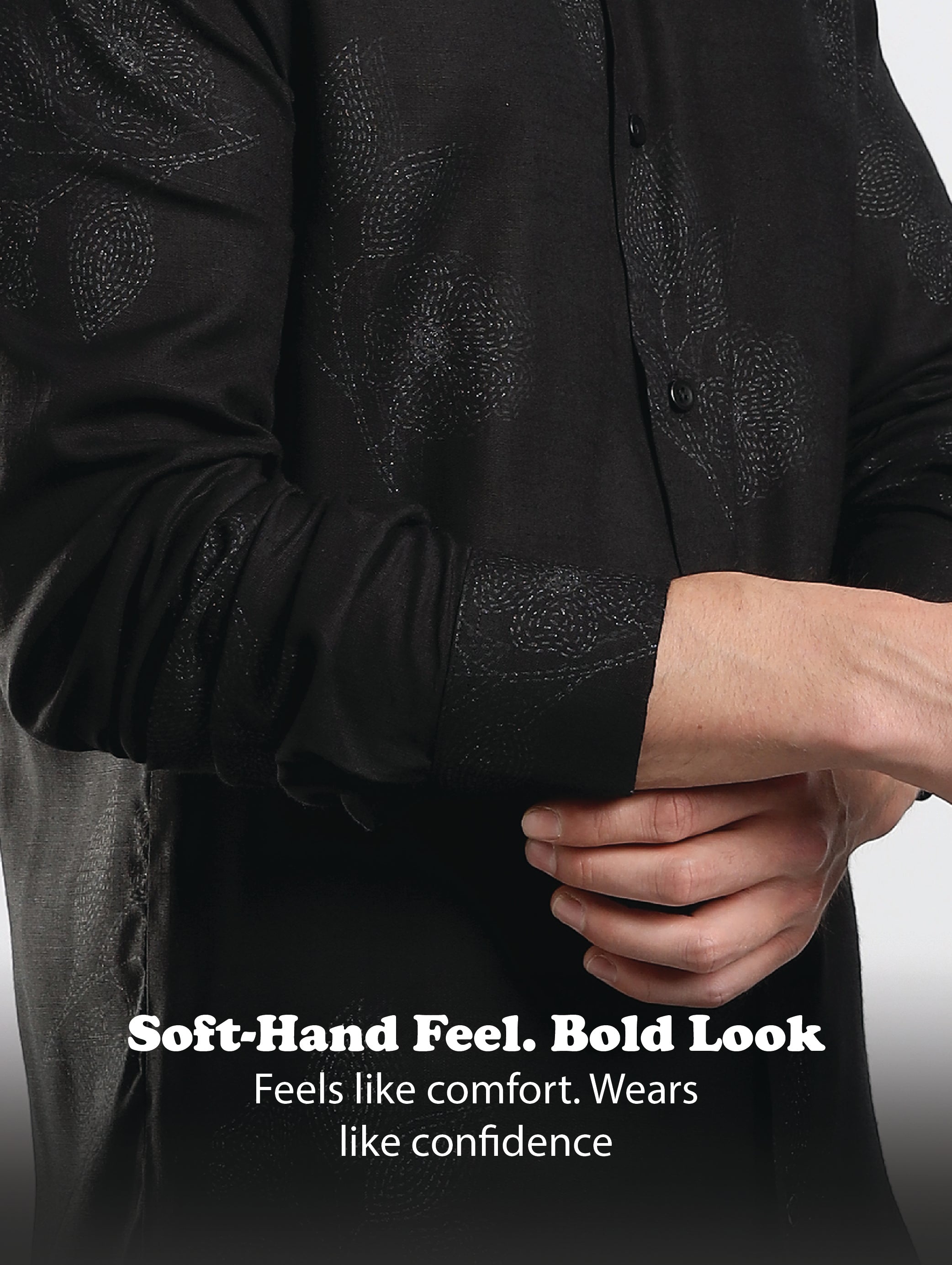 Men Black Glitter print festive wear