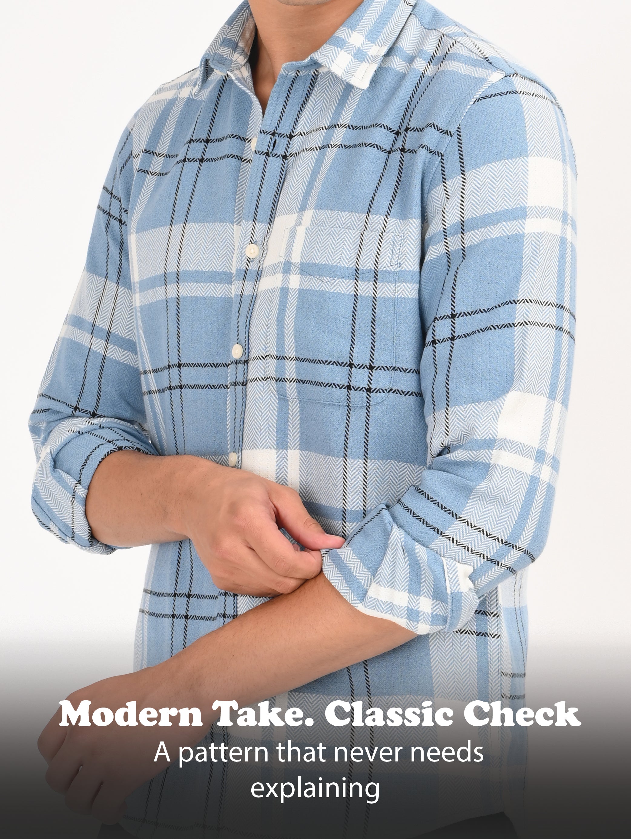 Men Navy Herringbone Checked Shirt