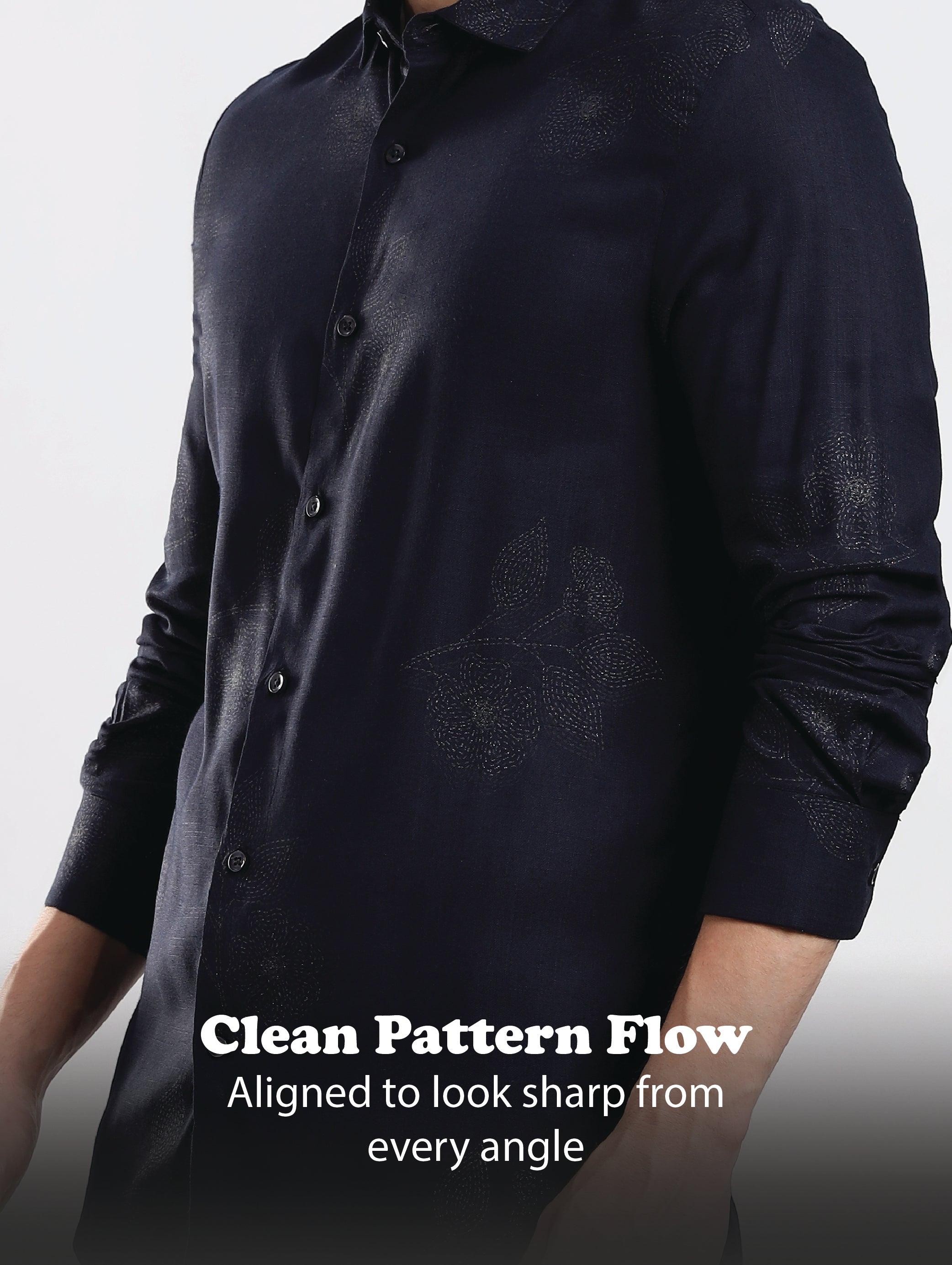 Men Navy Blue Glitter print festive wear