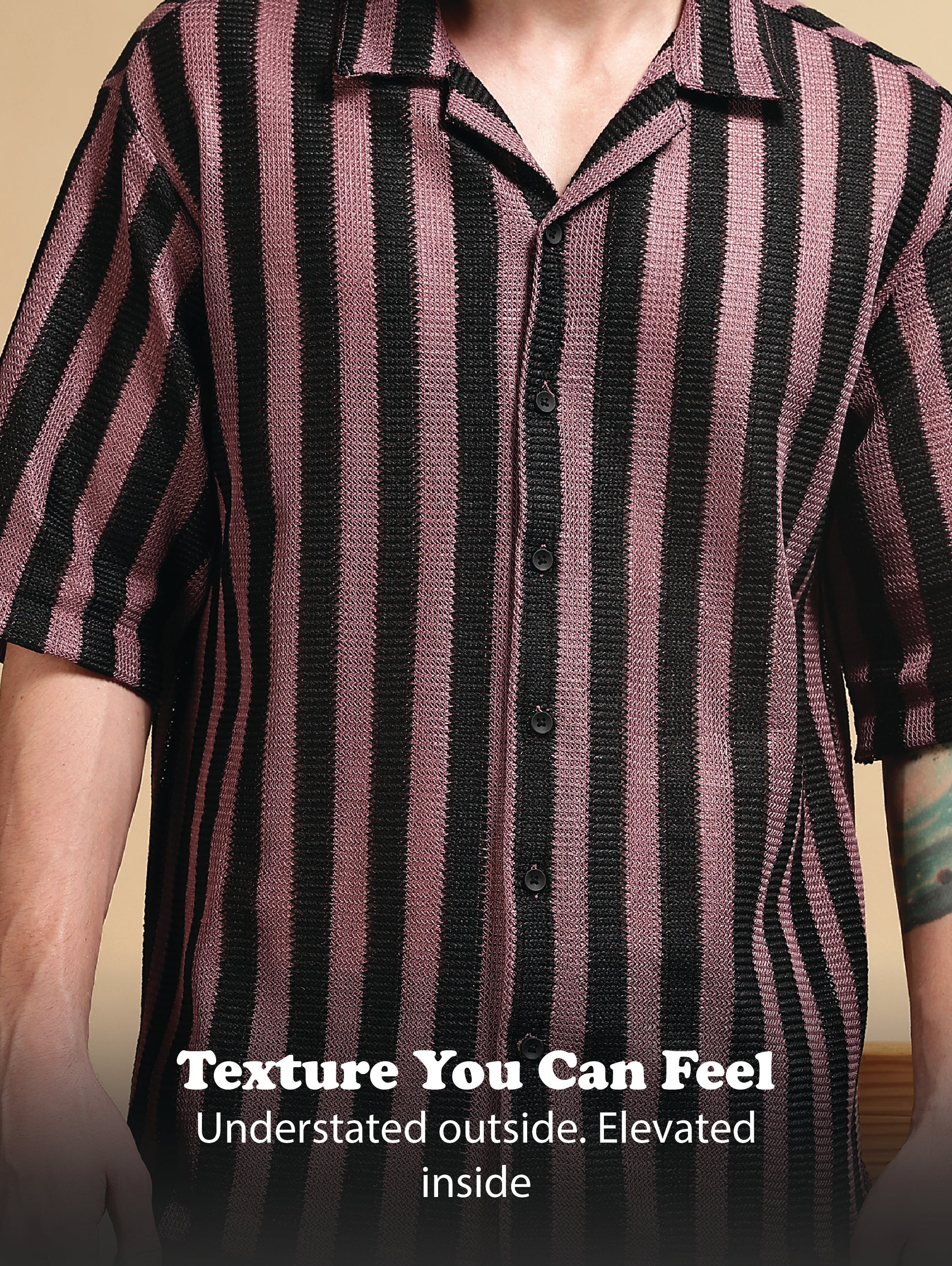 Men Pink Polyester Croatia Striped Shirt