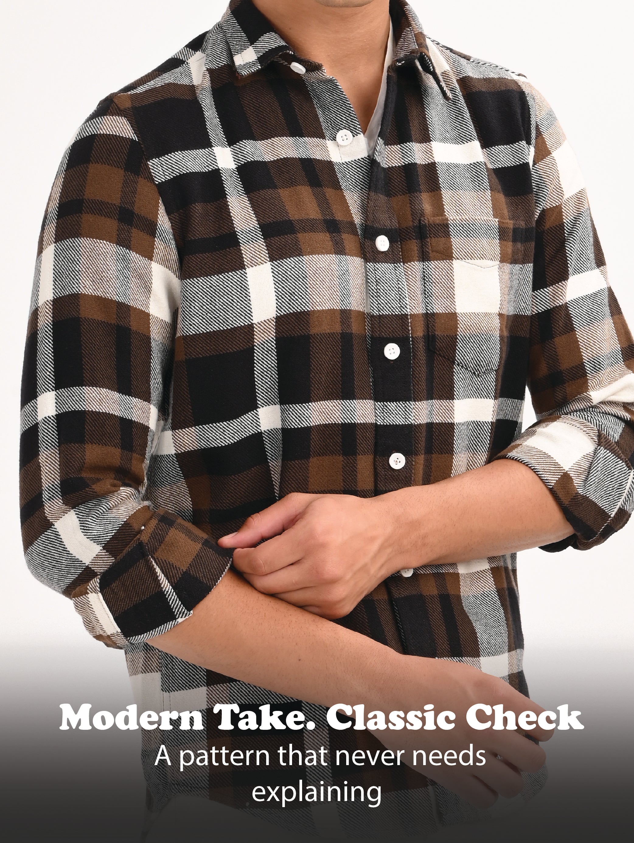Men Brown Classic Checked Shirt