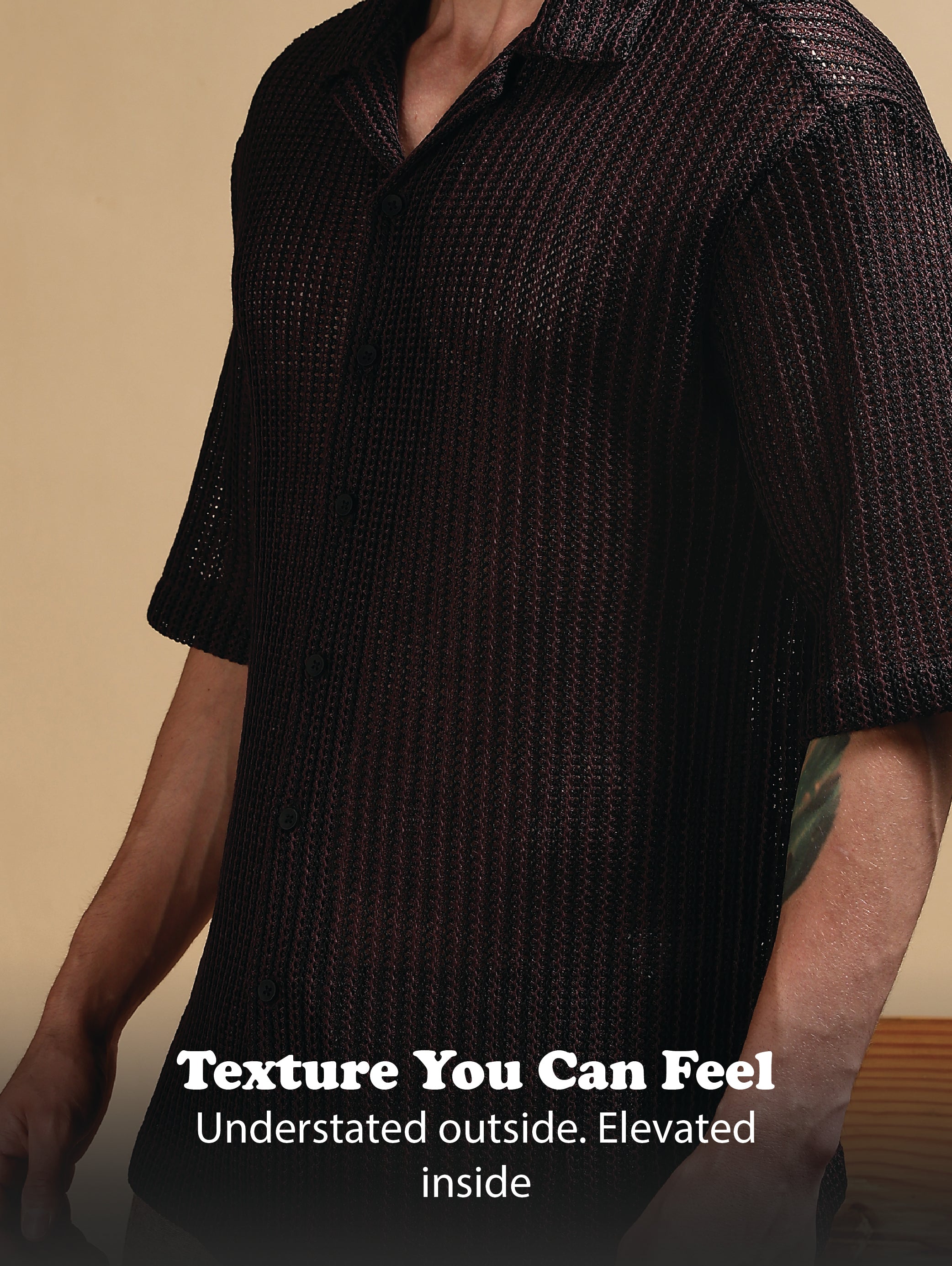 Men Brown Polyester Relaxed Fit Shirt