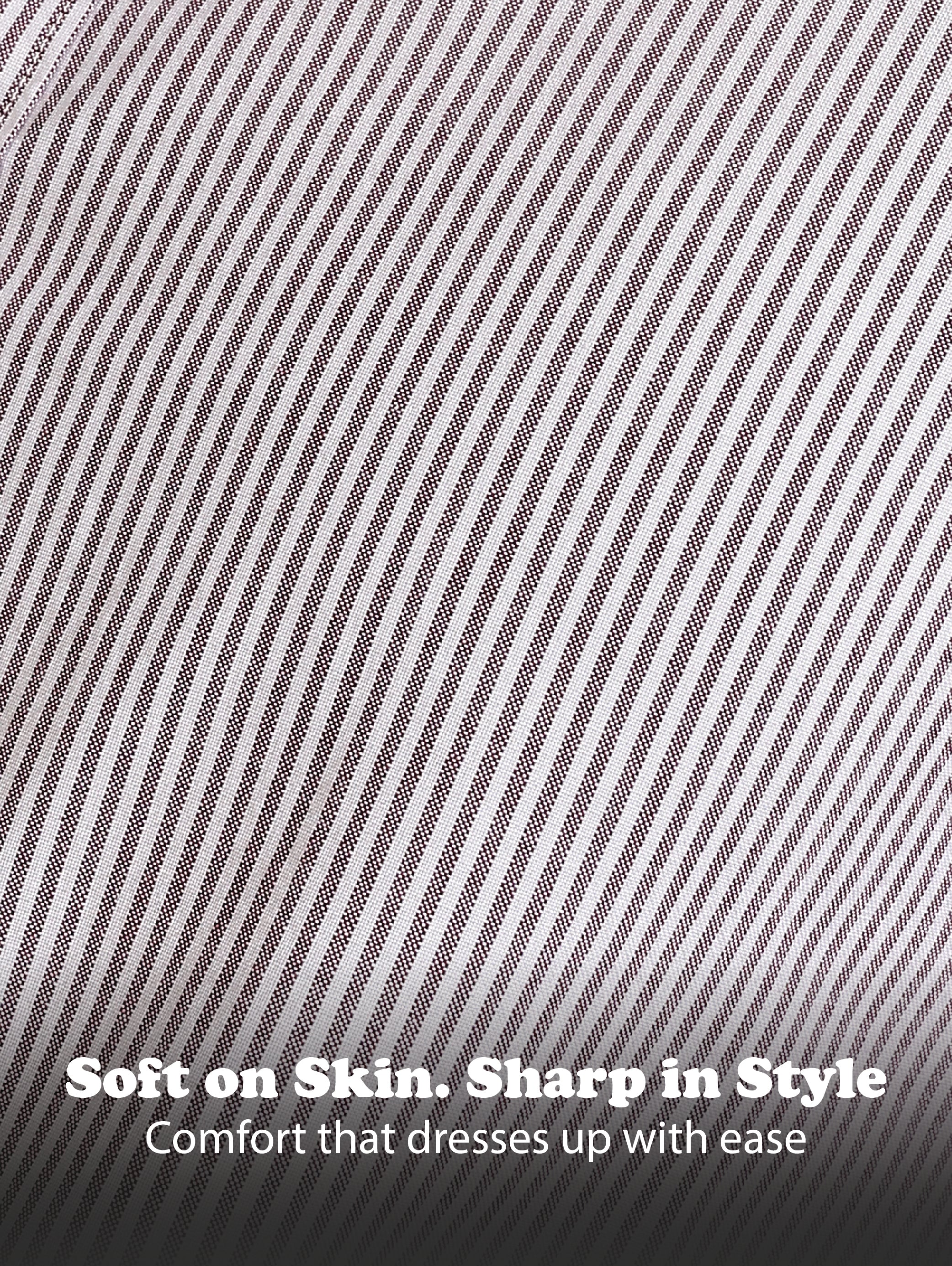 Men Maroon Cotton Oxford Slim Fit Striped Shirt