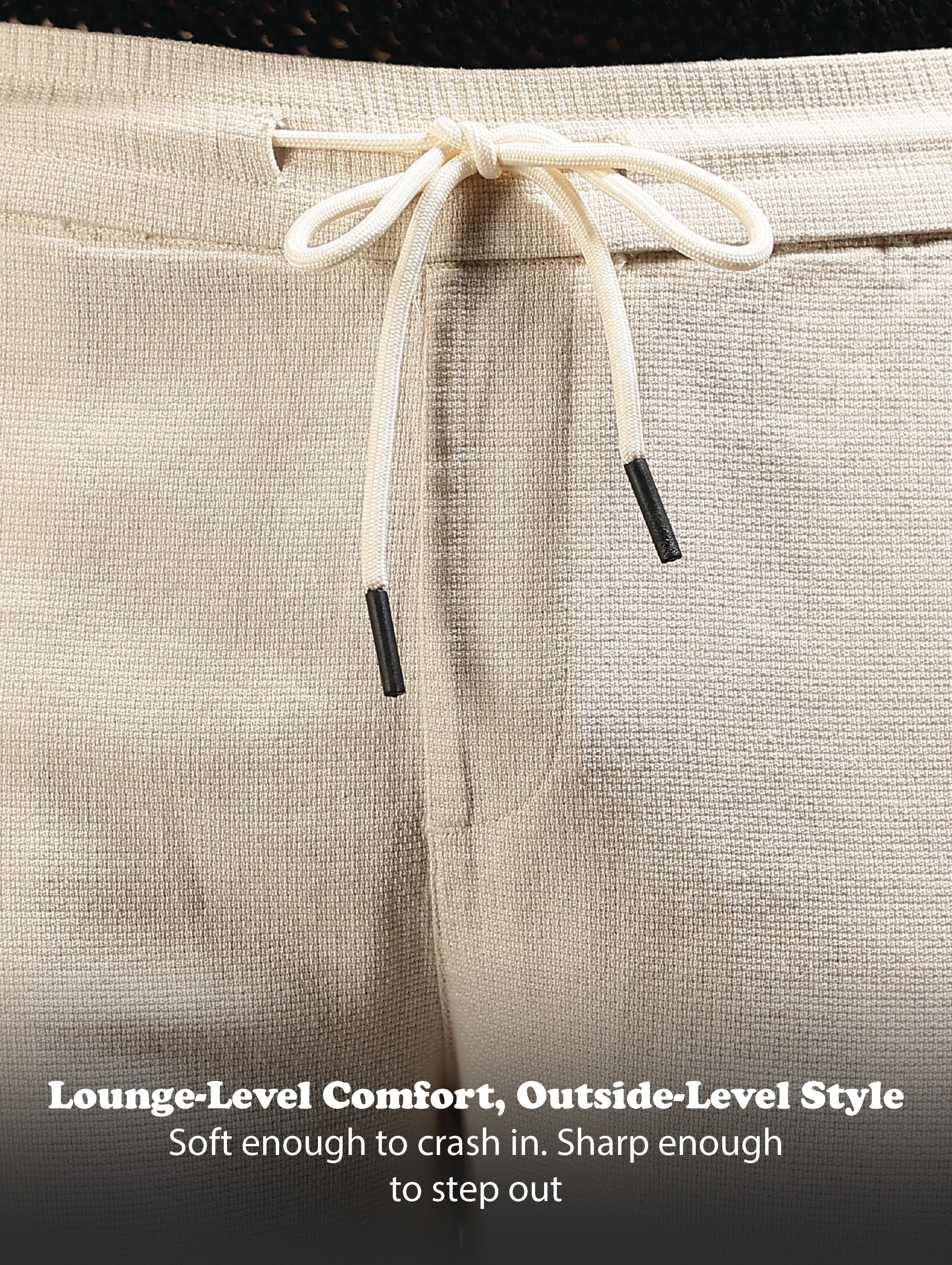 Men Cream Cotton Loose Fit Drawcord Pants