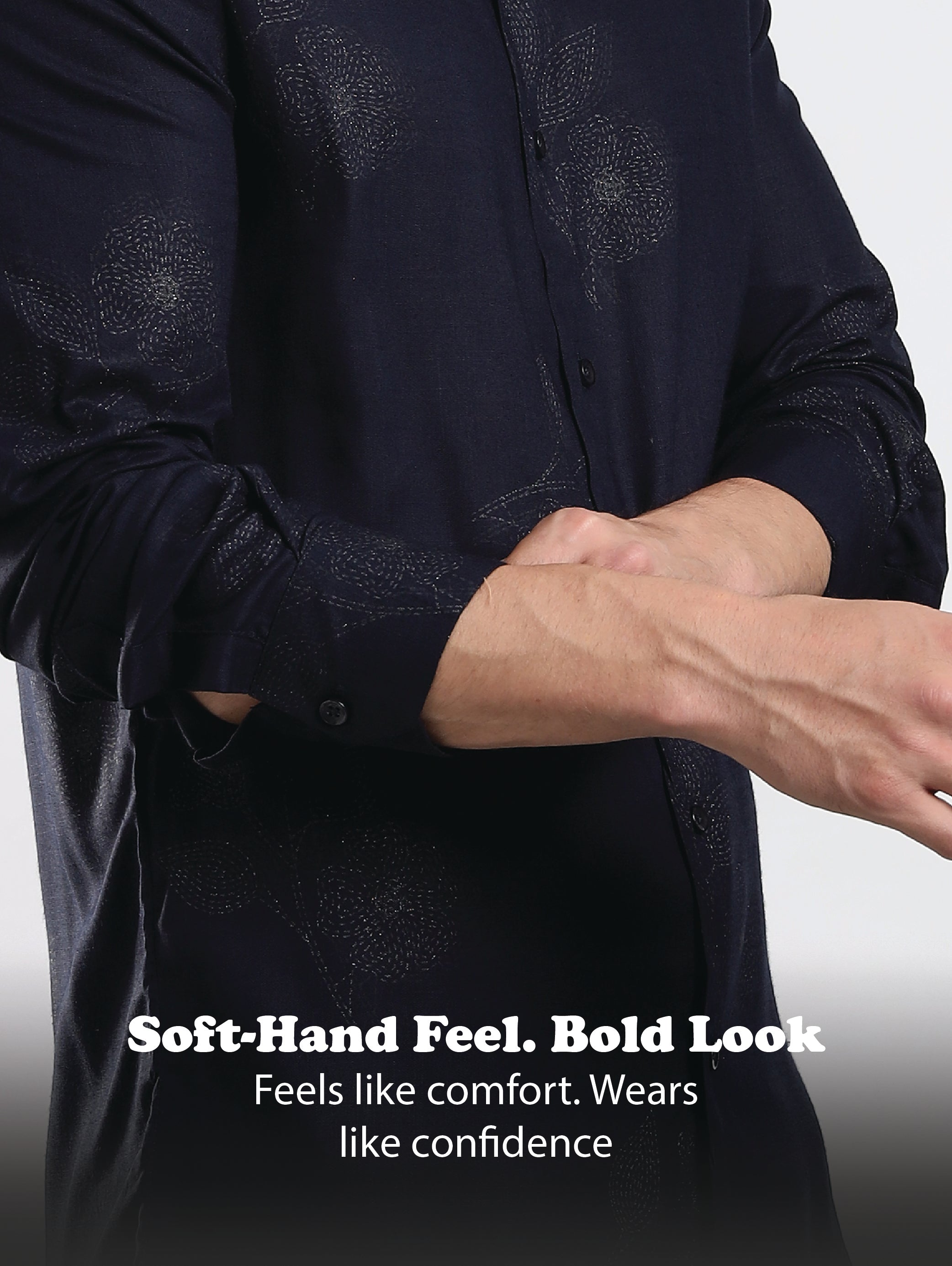 Men Navy Blue Glitter print festive wear