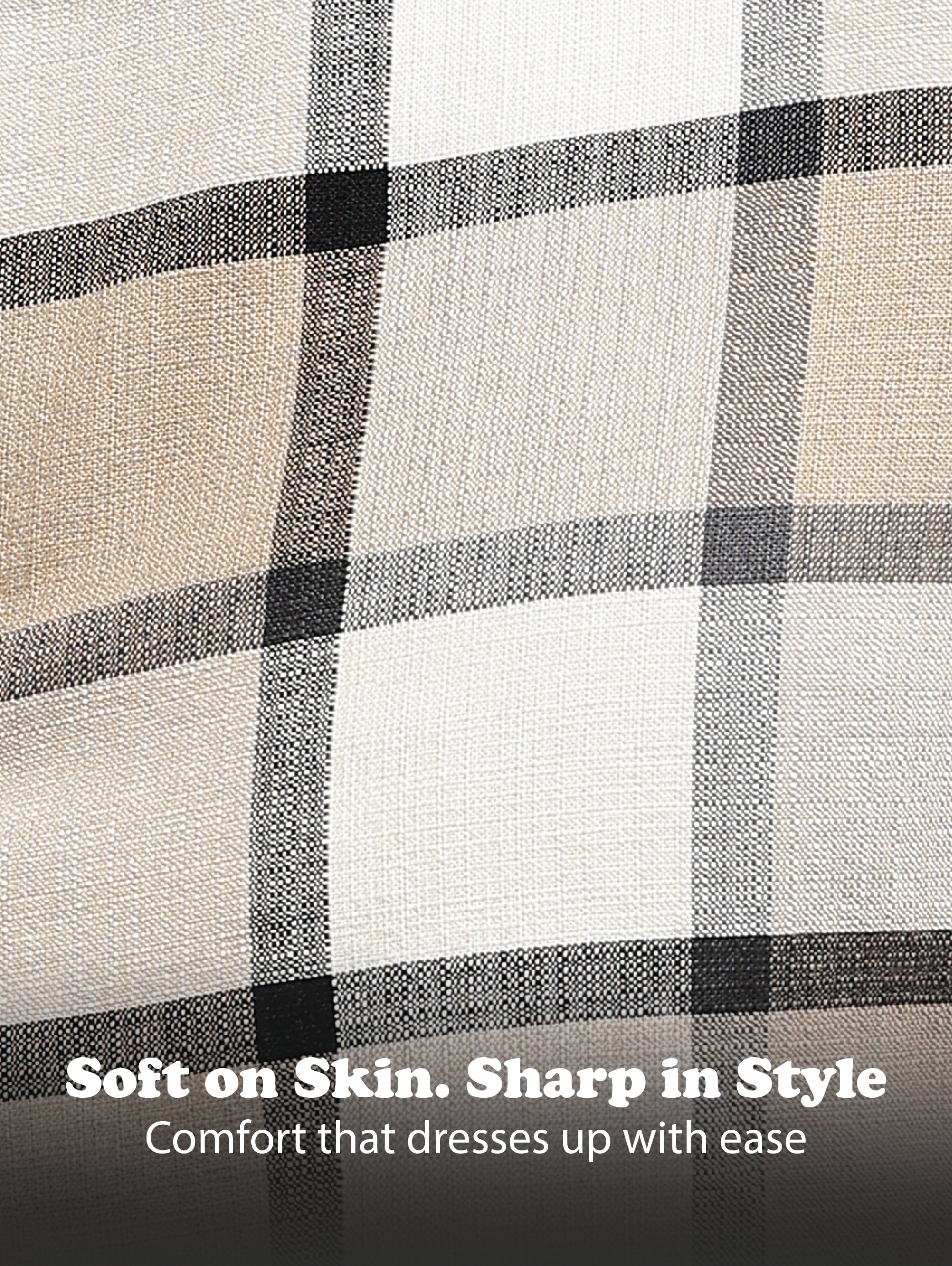 Men Cream Slim Fit Cotton Check Shirt