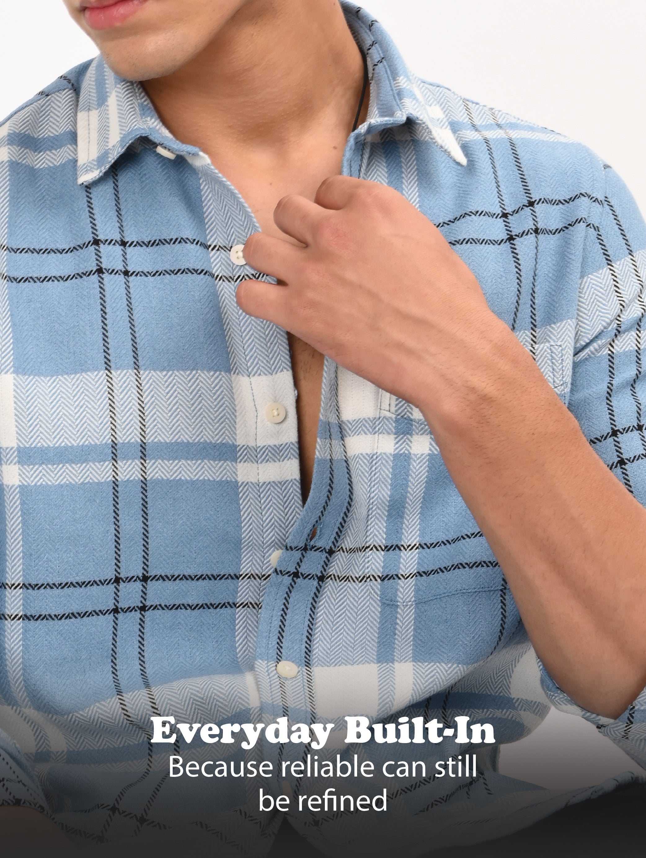 Men Navy Herringbone Checked Shirt