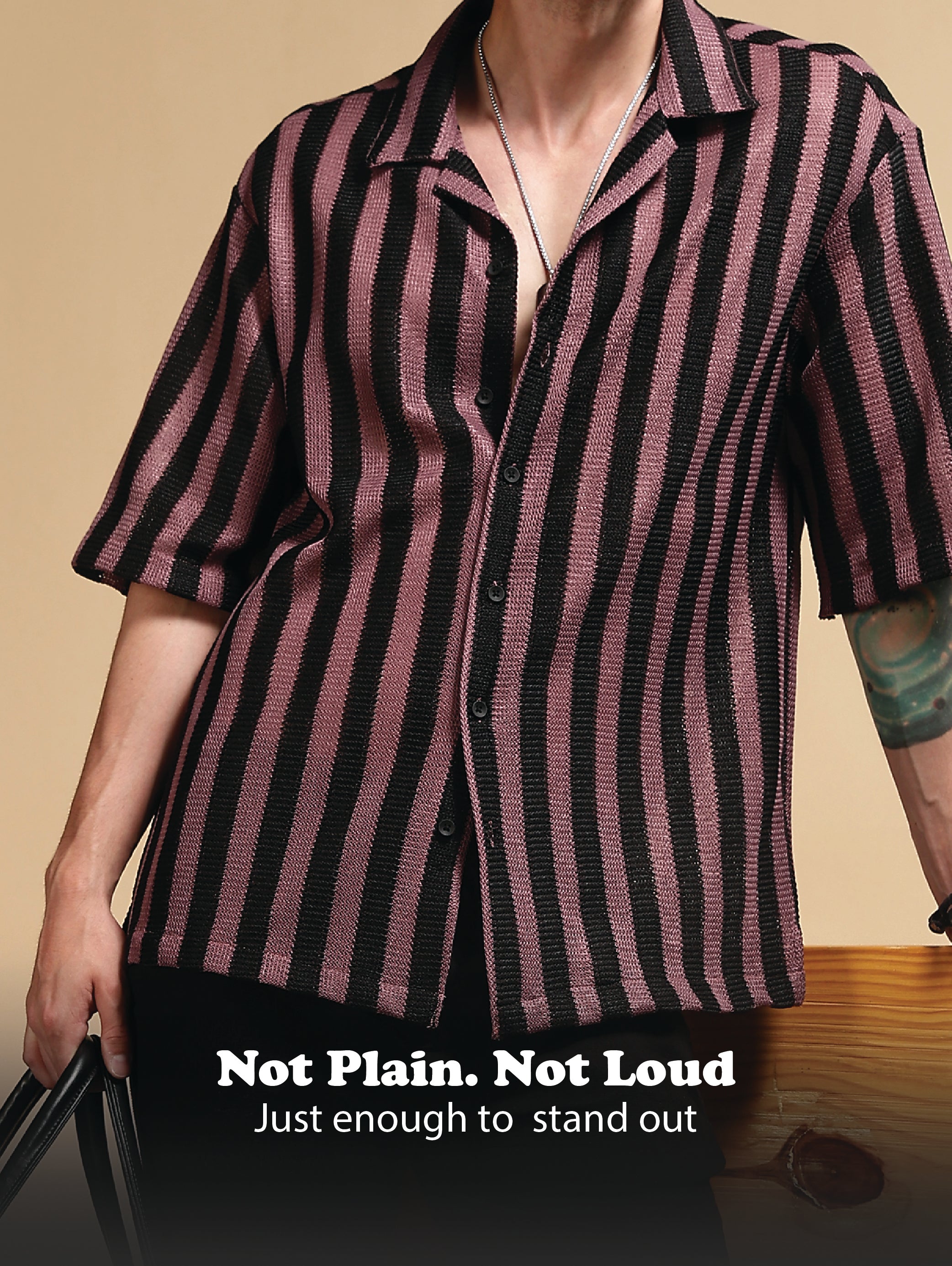 Men Pink Polyester Croatia Striped Shirt