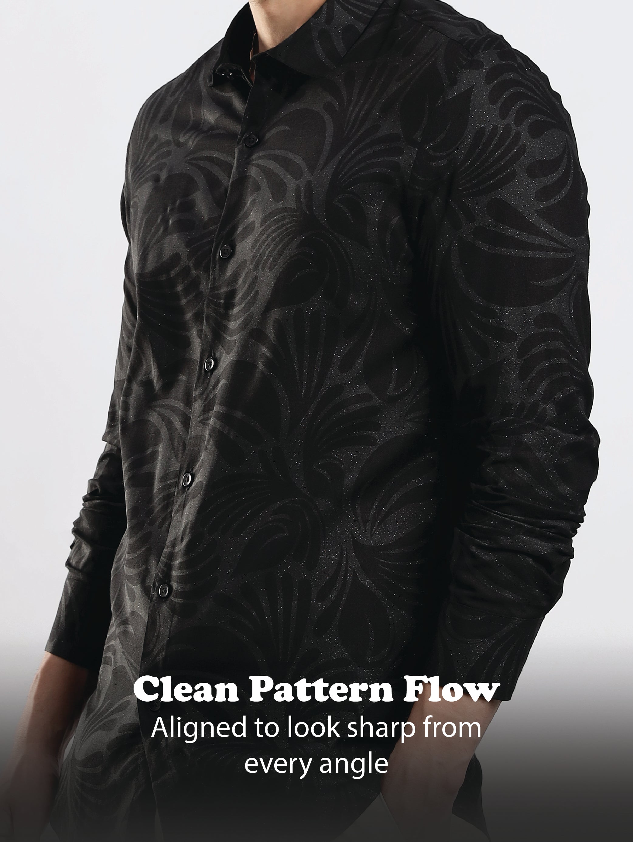 Men Black Glitter print festive wear