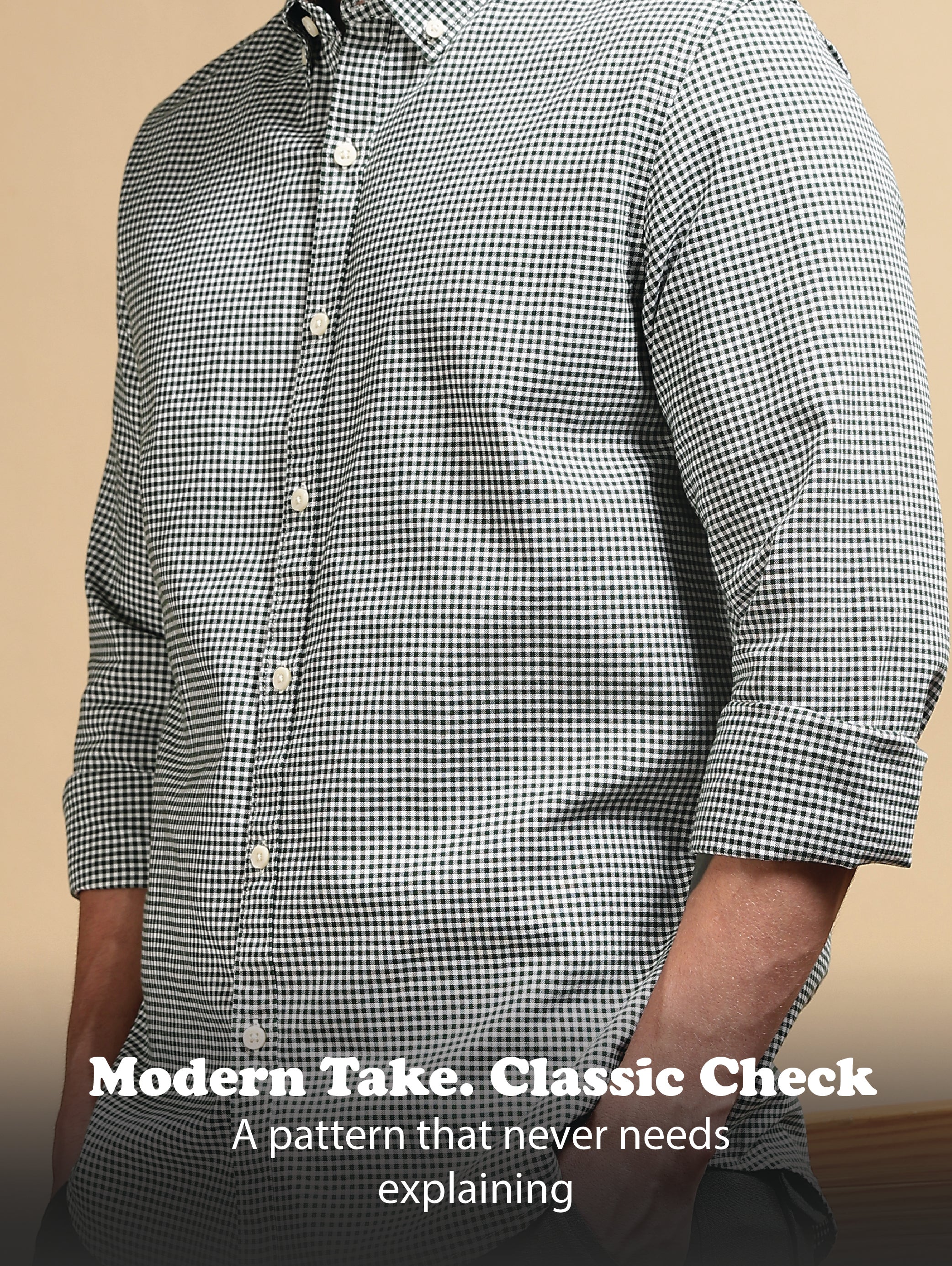 Men Green Cotton Oxford Slim Fit Mini Checks Shirt