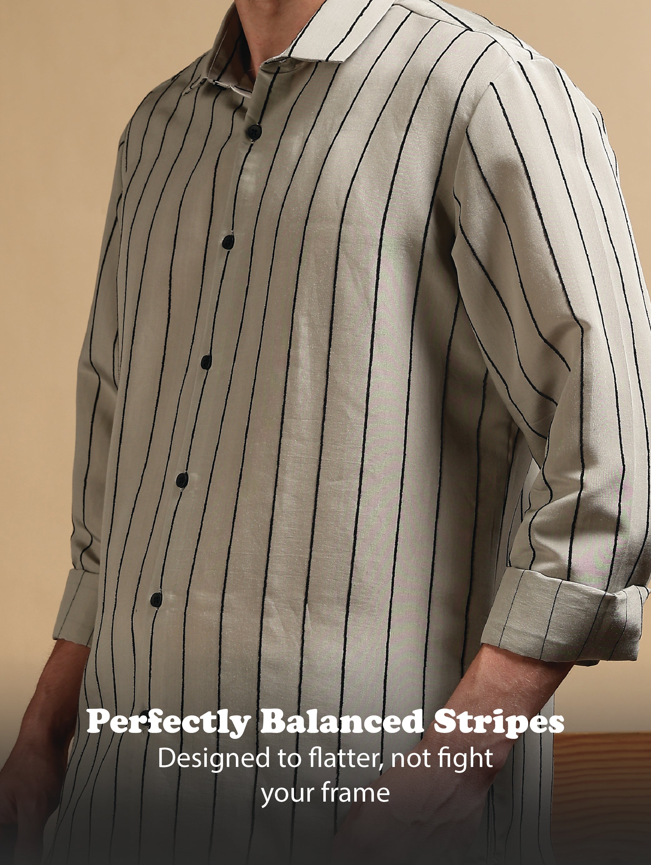 Men Olive Nylon Slim Fit Striped Shirt