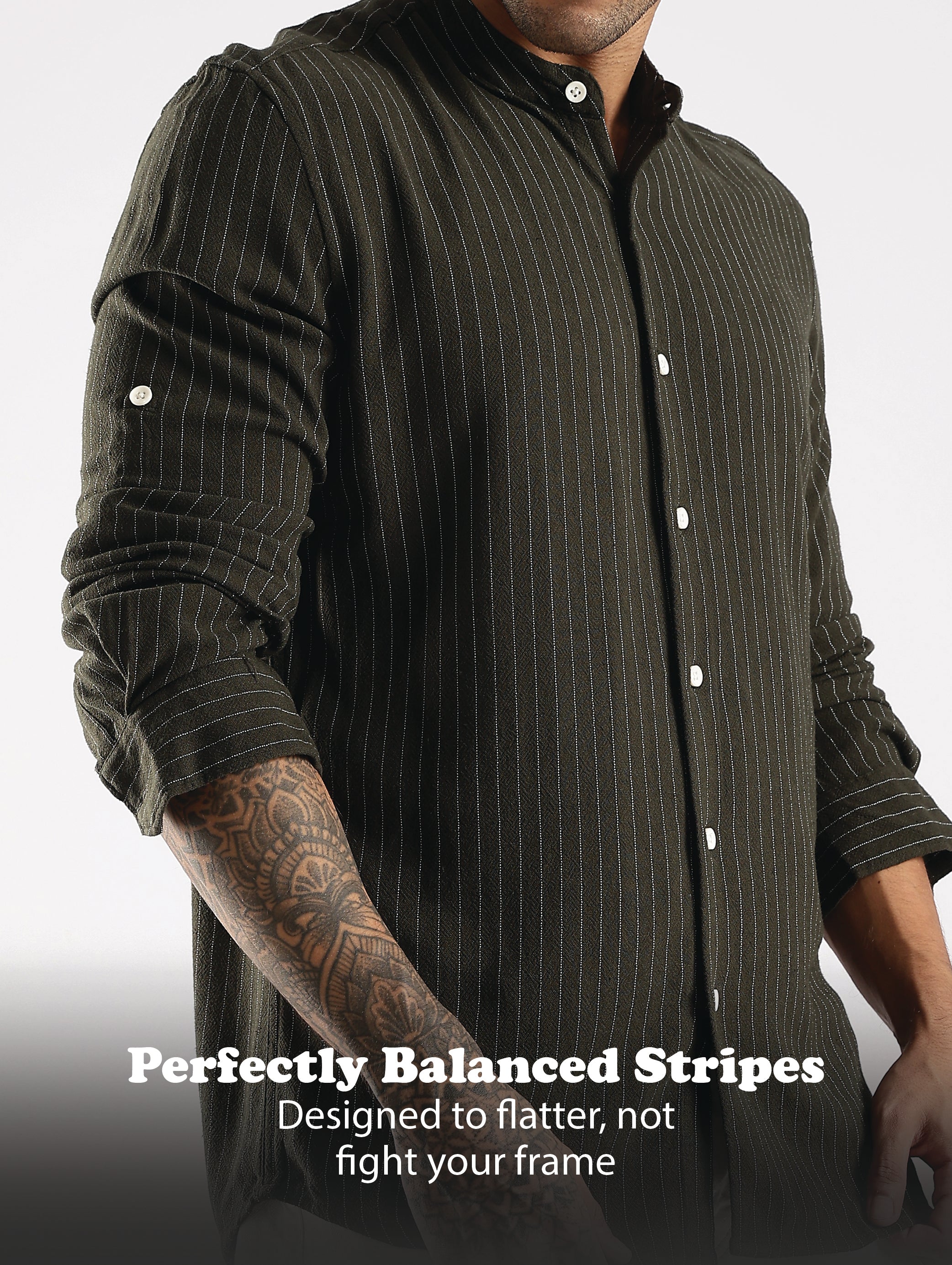 Men Green Linen Blend Striped Shirt