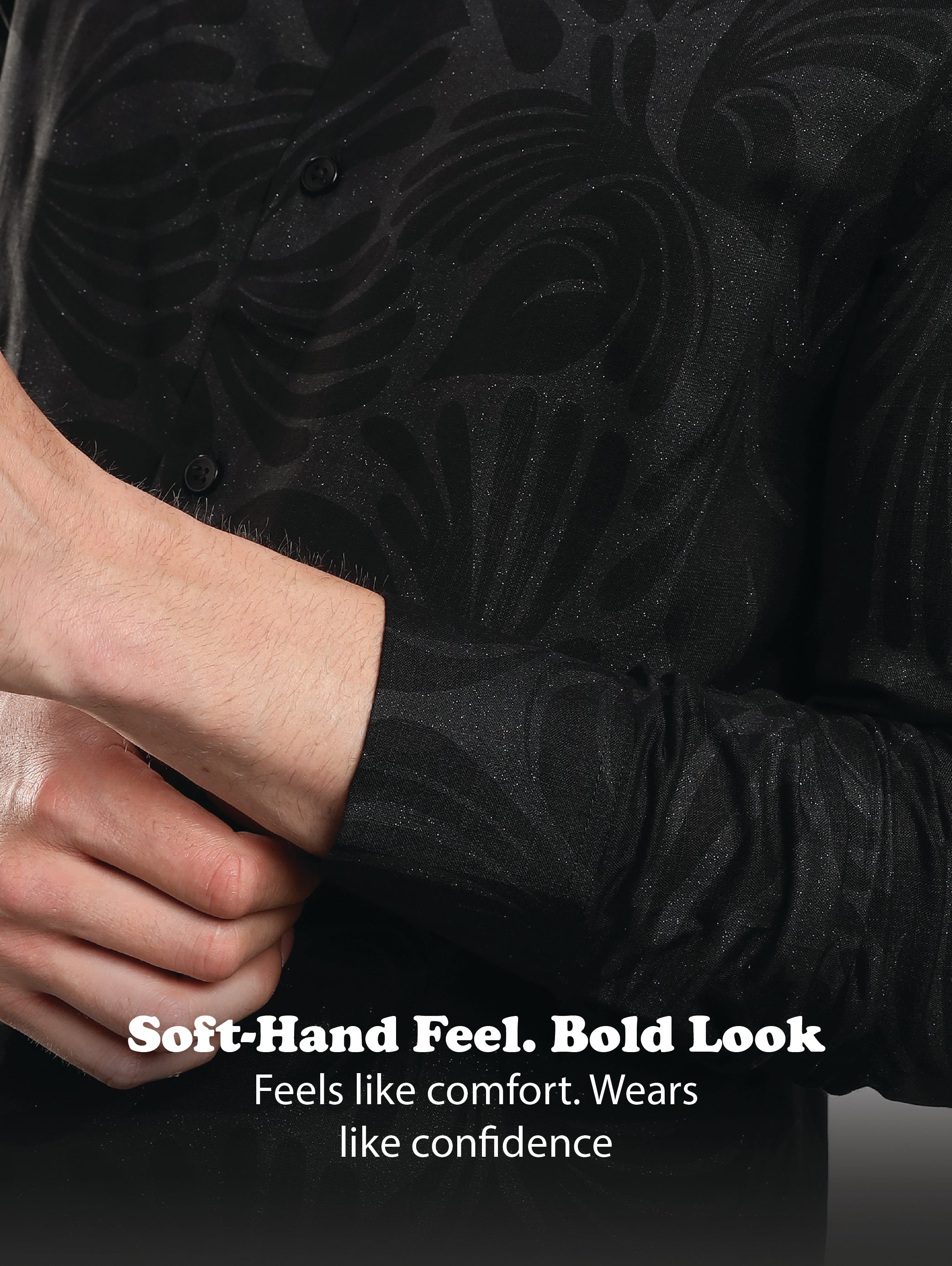 Men Black Glitter print festive wear