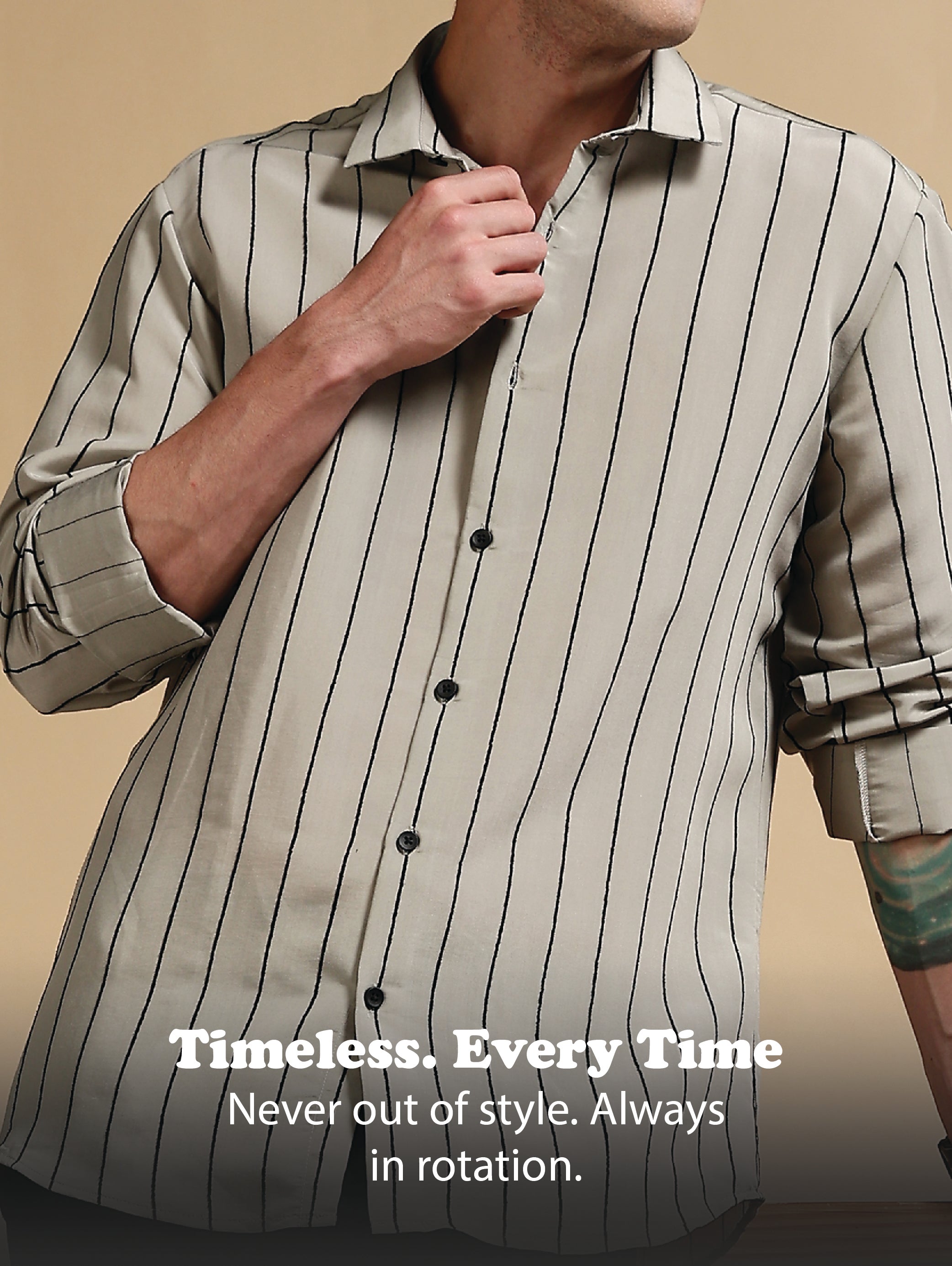 Men Olive Nylon Slim Fit Striped Shirt