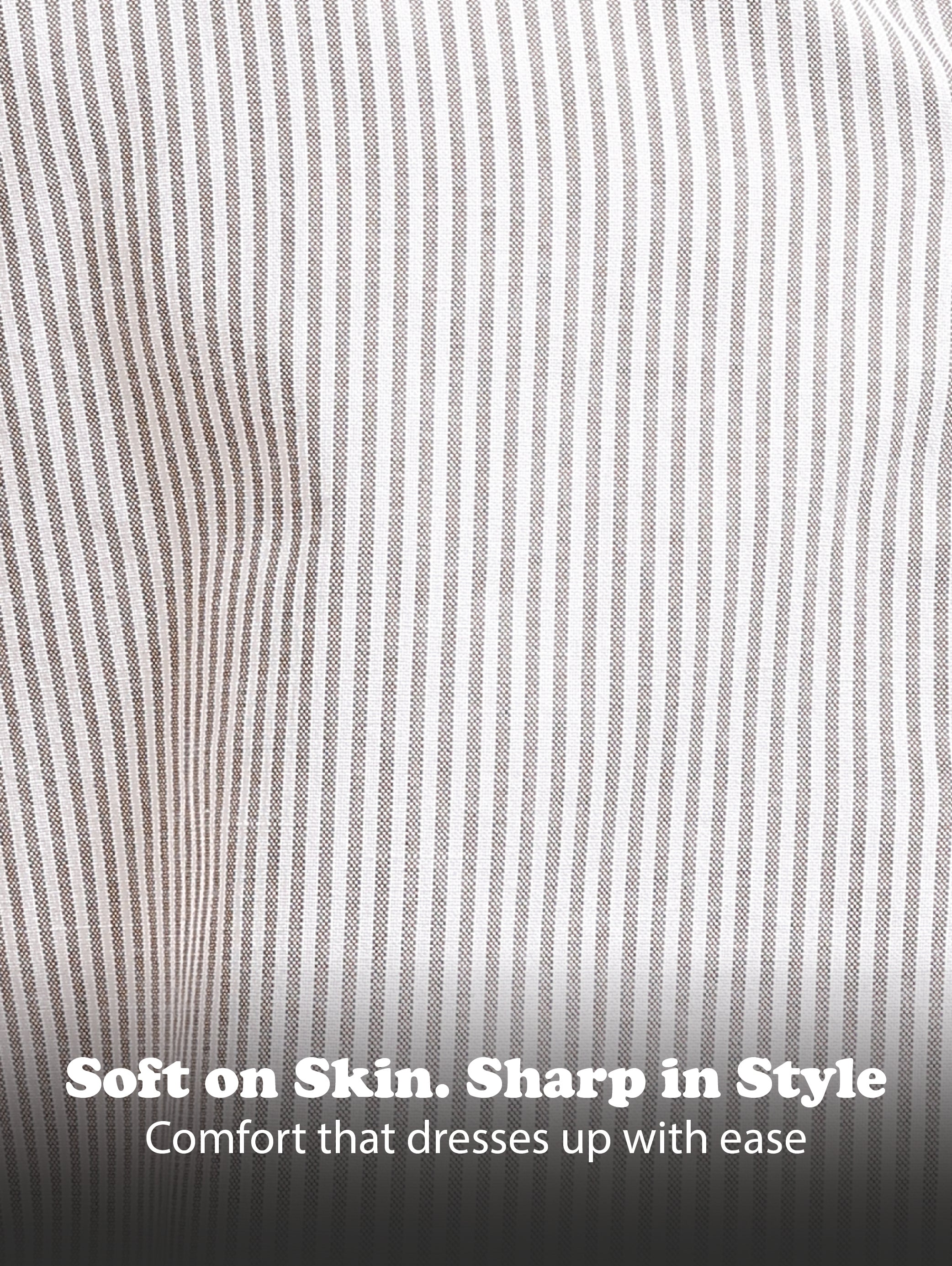 Men Brown Cotton Oxford Slim Fit Striped Shirt