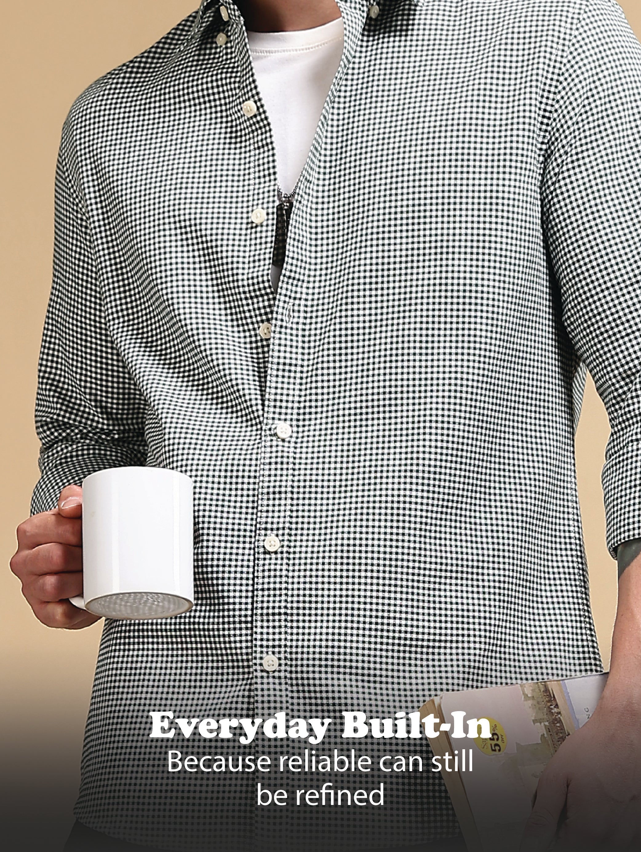 Men Green Cotton Oxford Slim Fit Mini Checks Shirt