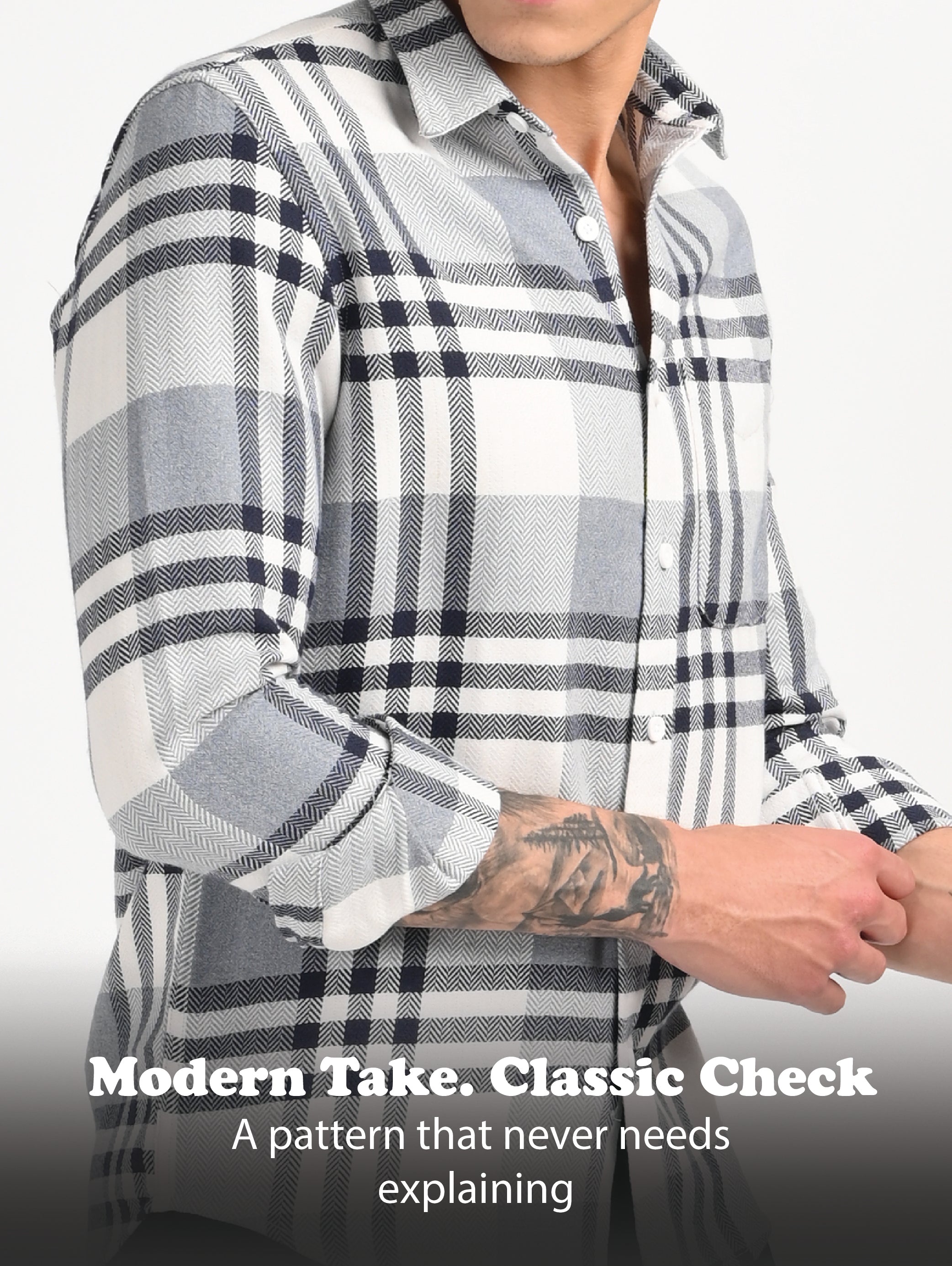 Men Grey Classic Bold Checked Shirt
