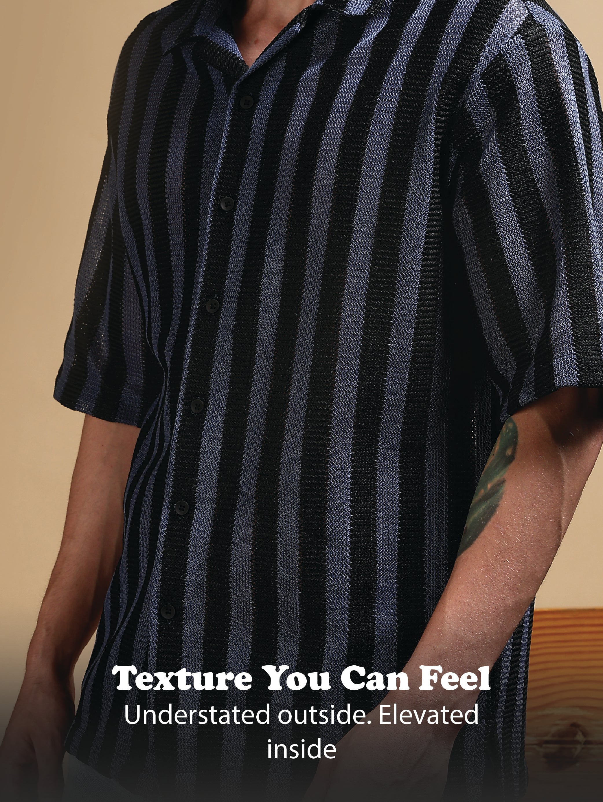Men Blue Polyester Croatia Striped Shirt