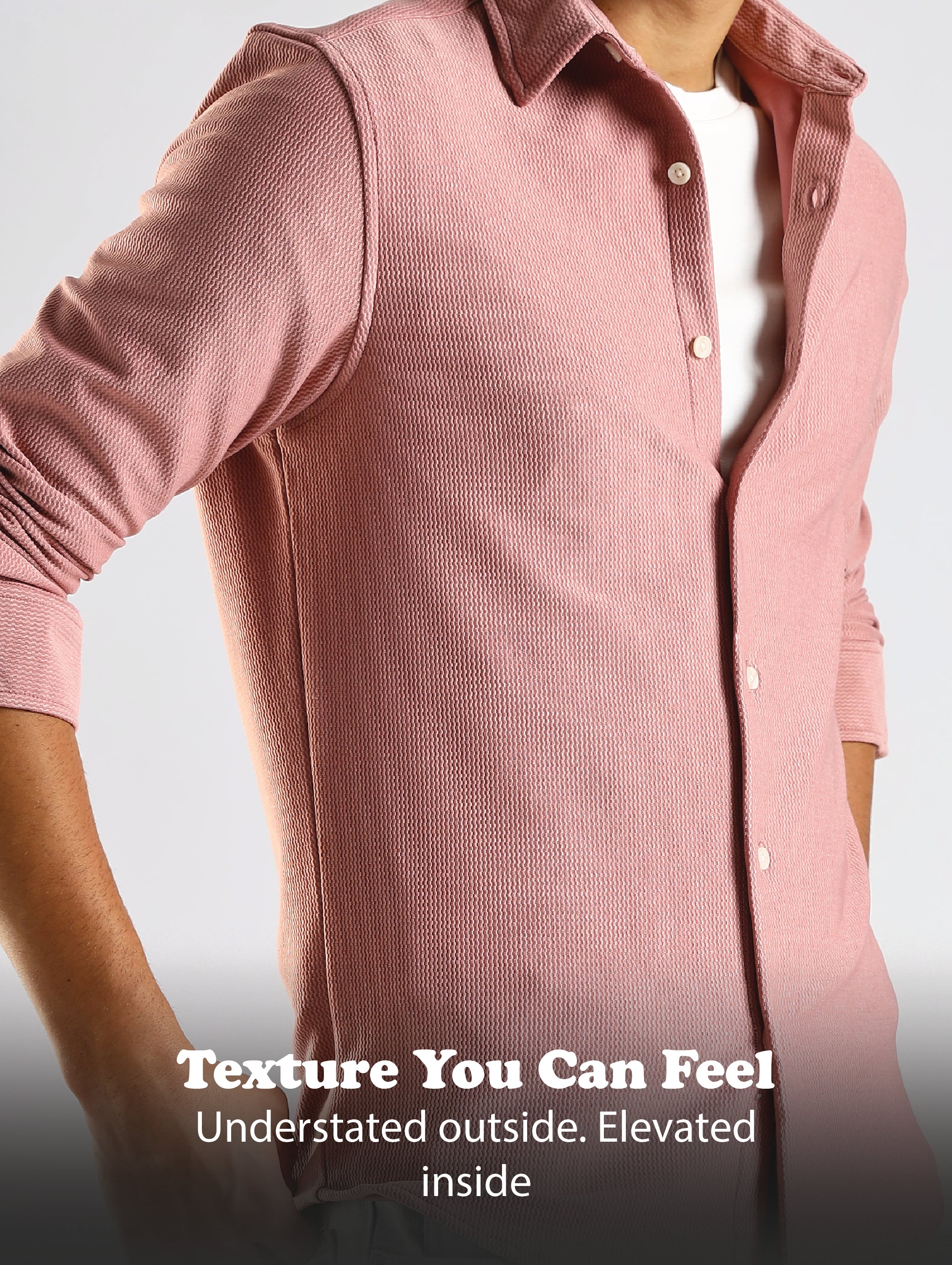 Men Pink Textured Spread Collar Shirt
