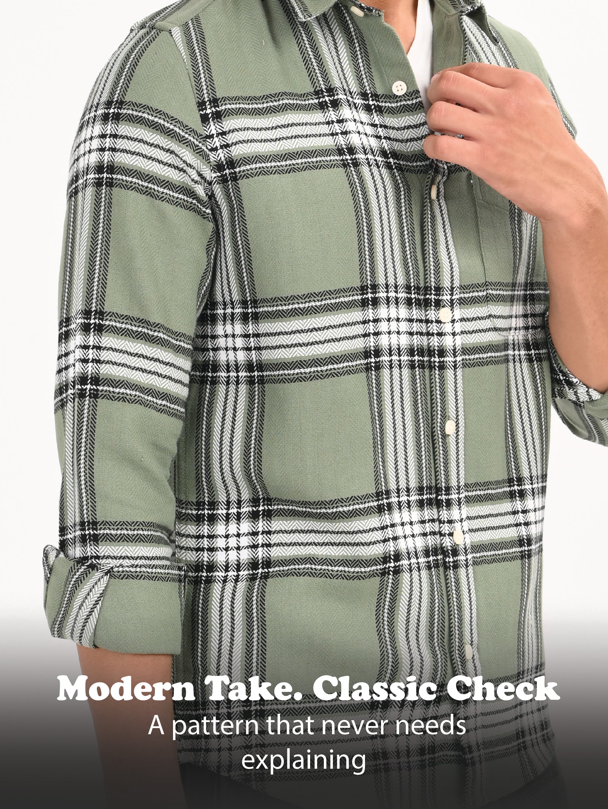 Men Green Herringbone Checked Shirt