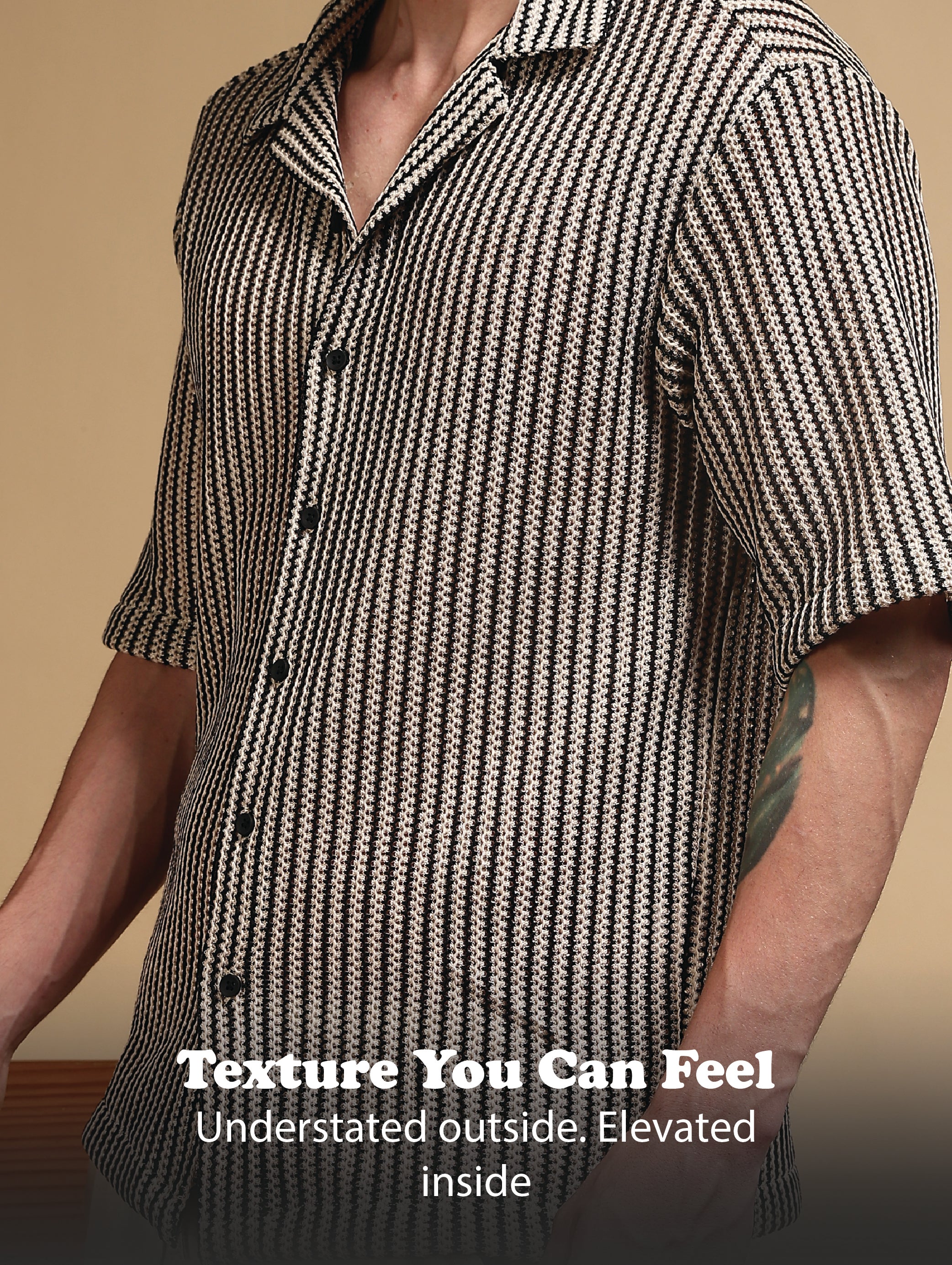 Men Cream Polyester Relaxed Fit Shirt