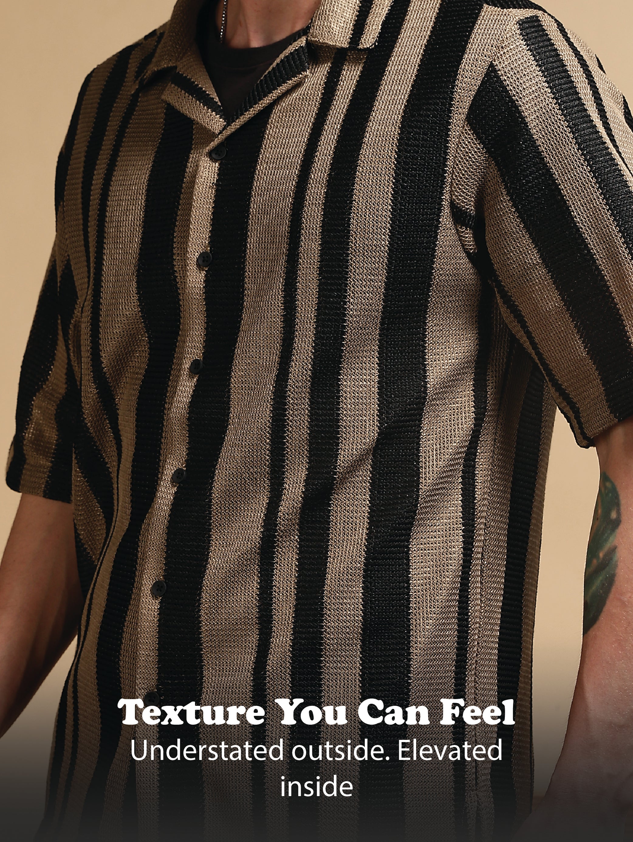 Men Khaki Relaxed Fit Striped Shirt
