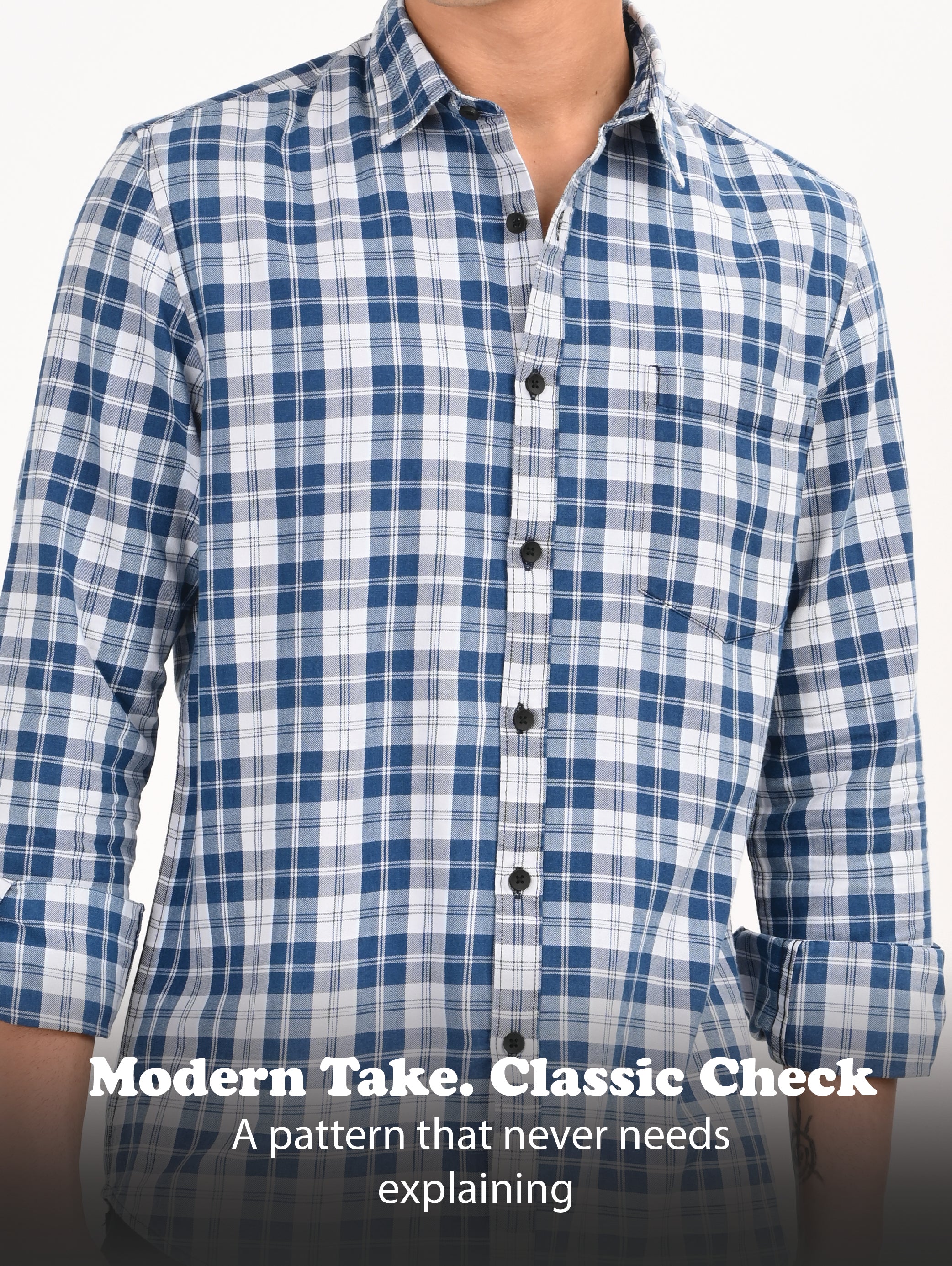 Men Blue Dyed Checked Shirt